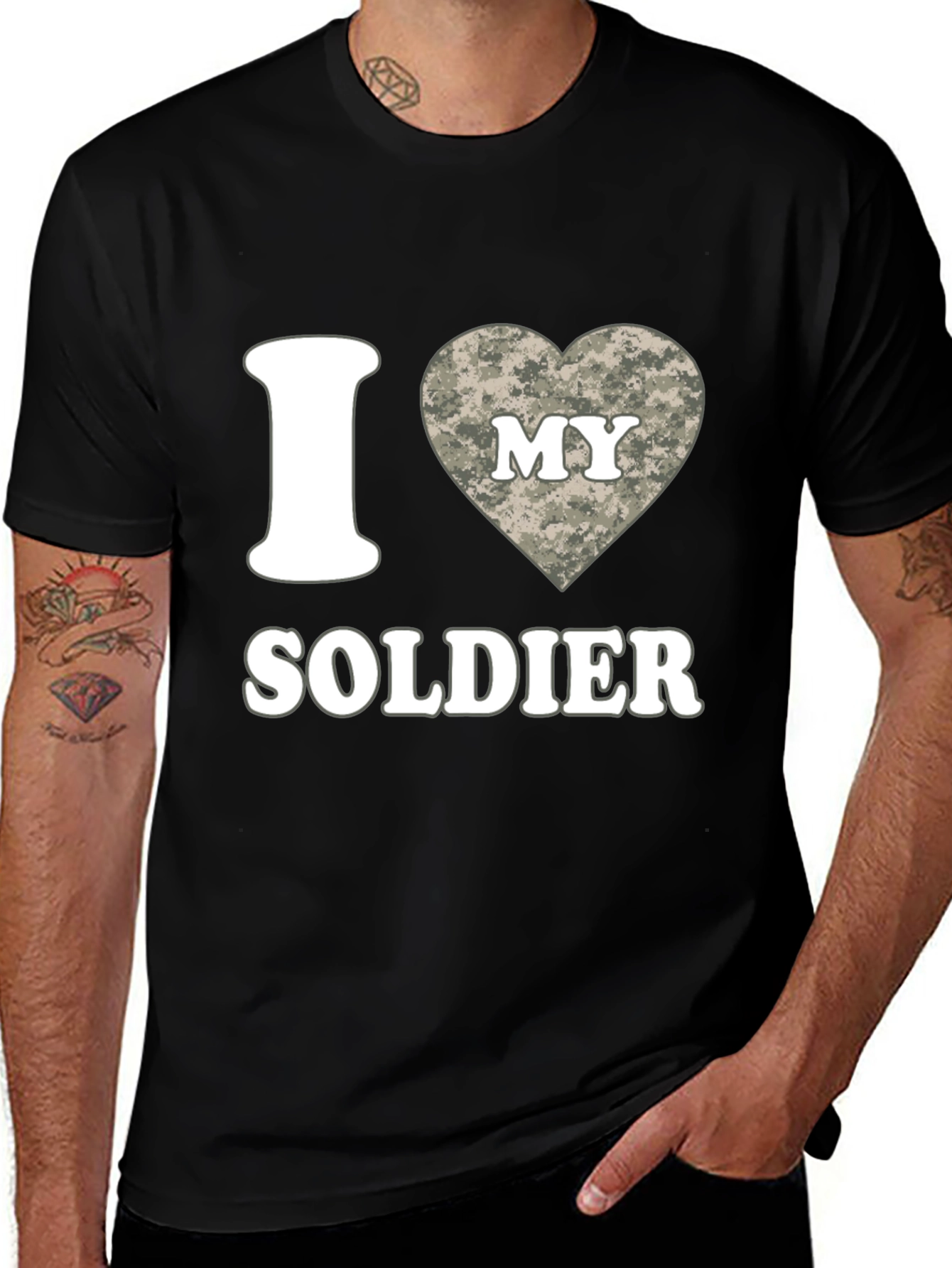 I Love My Soldier Black T-Shirt Military Pride