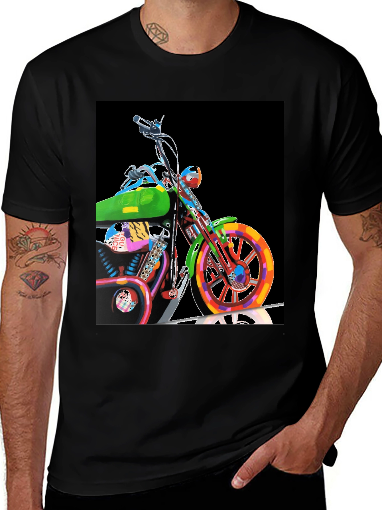 Variant 29 of Colorful Motorcycle Graphic Tee - Black