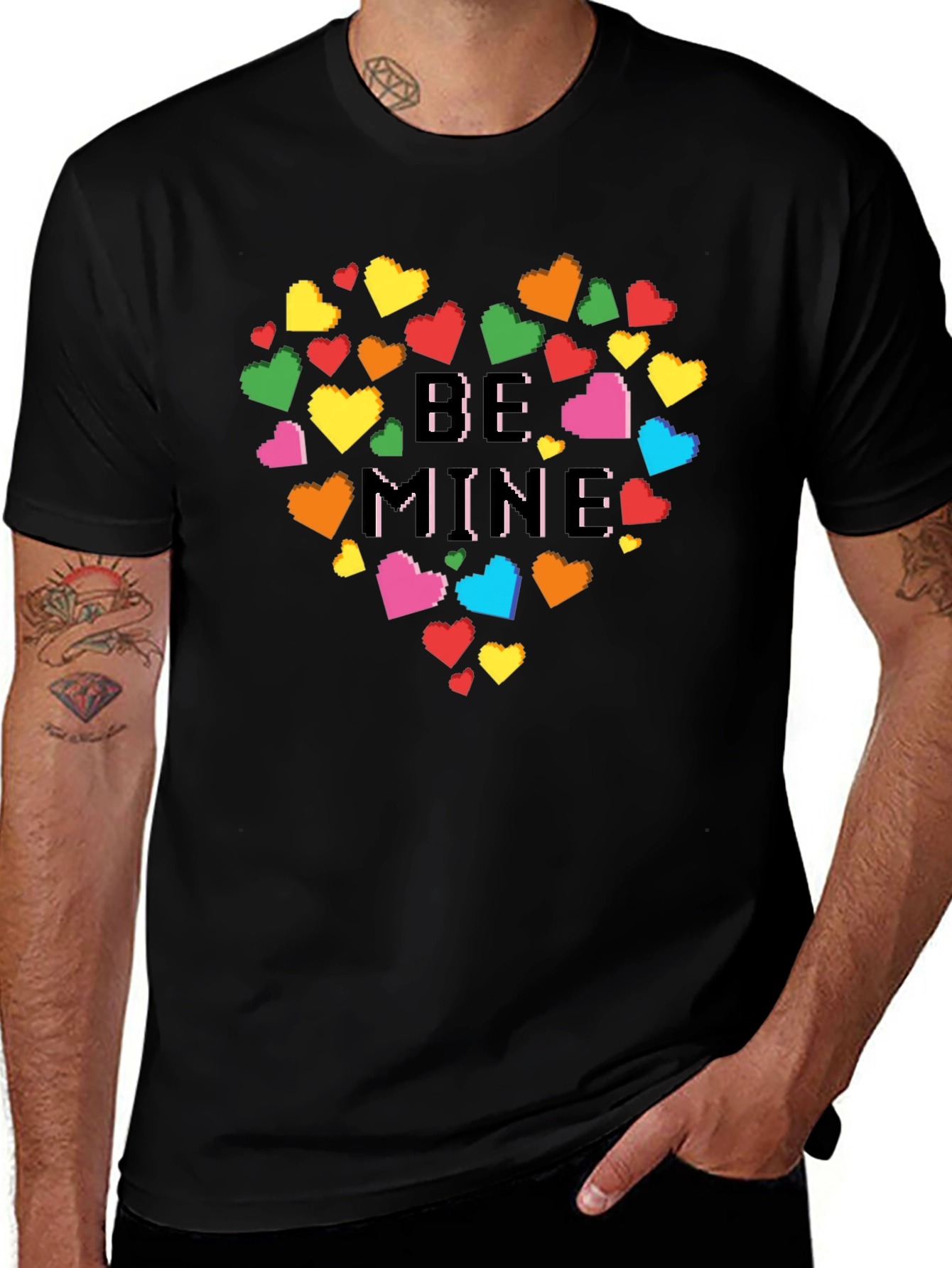 Variant 21 of Be Mine Pixel Heart Graphic Tee - Black