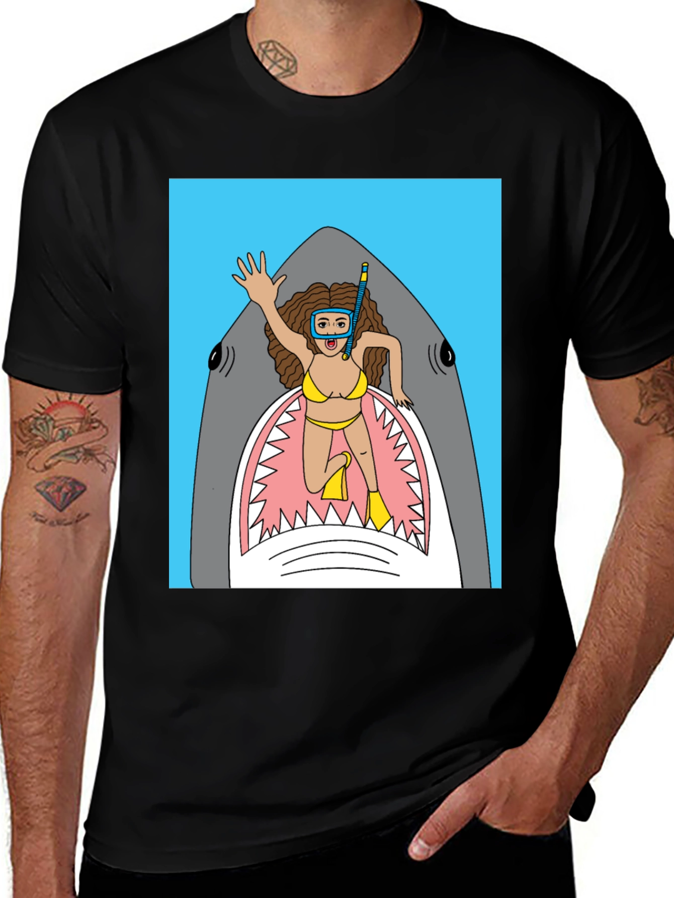 Variant 16 of Shark Diver Graphic Tee - Funny Cartoon T-Shirt