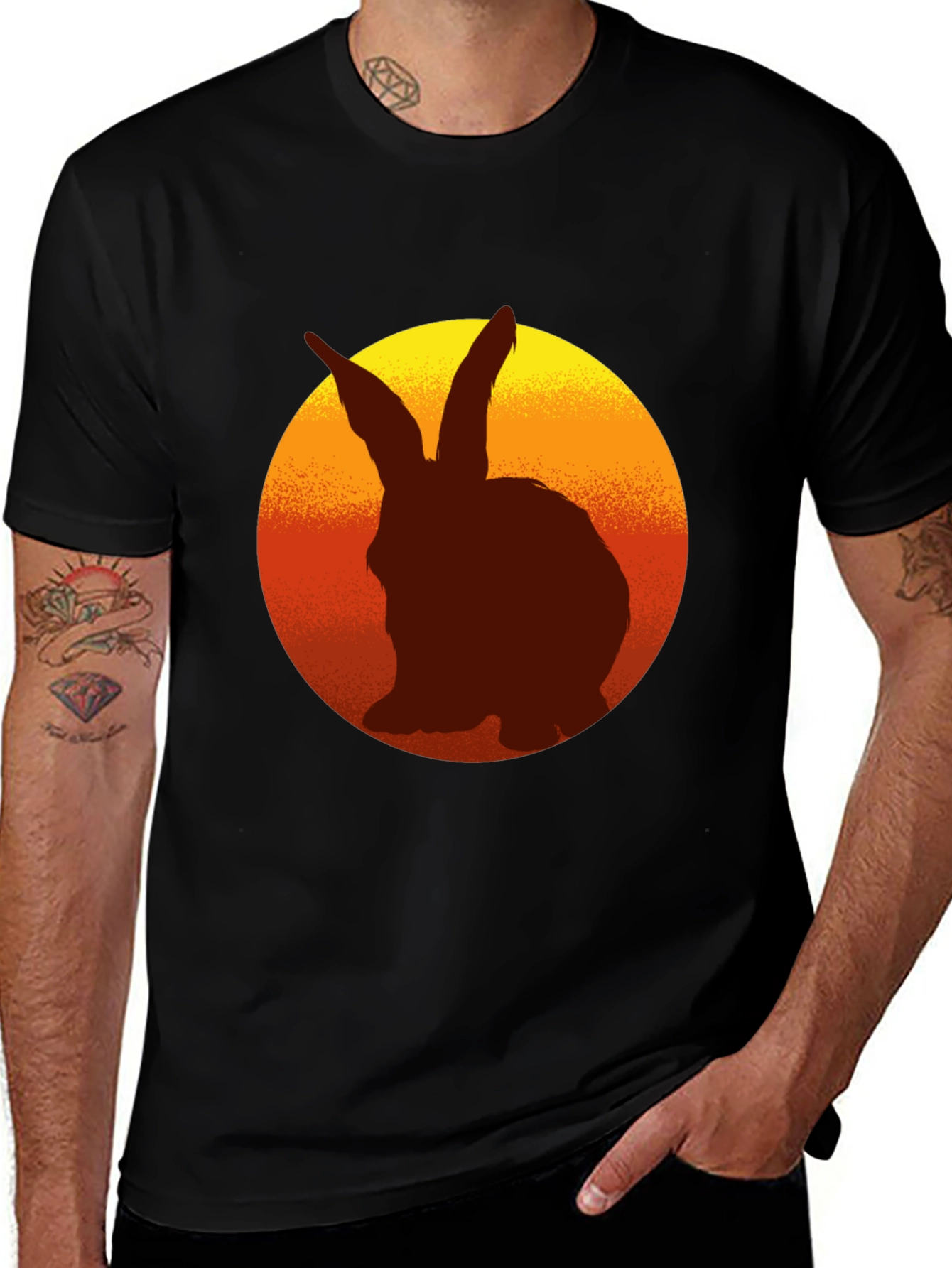 Retro Rabbit Sunset Black T-Shirt