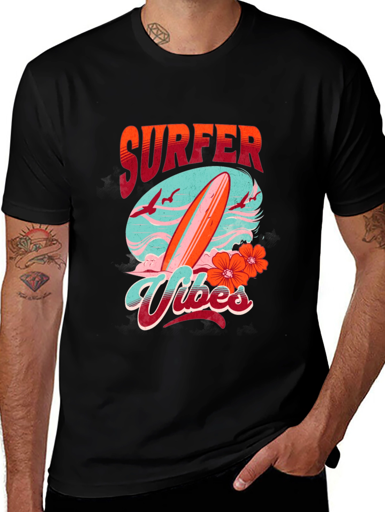 Variant 2 of Surfer Vibes Graphic Tee - Black