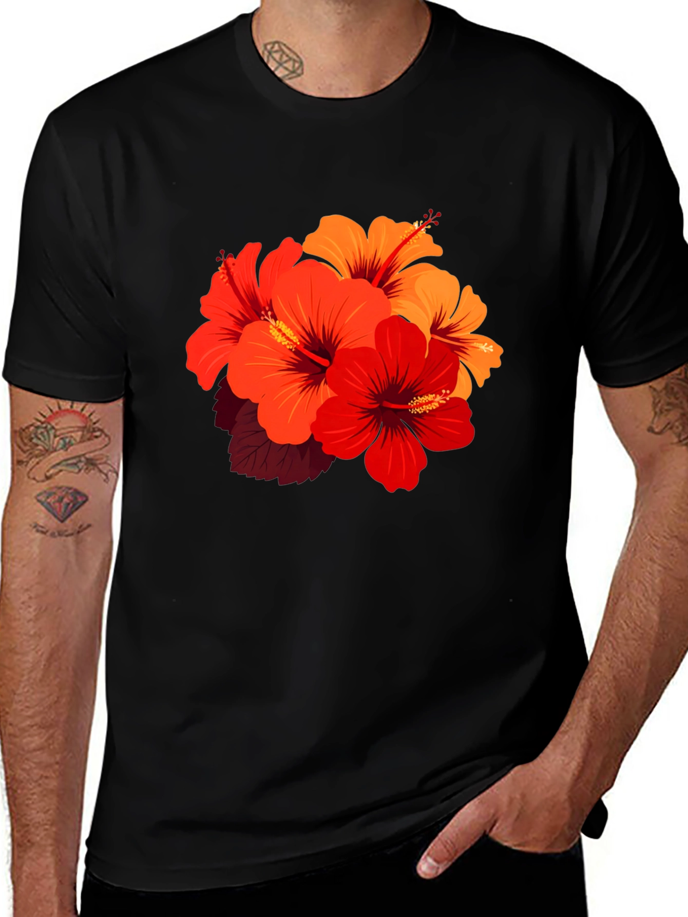 Variant 14 of Floral Hibiscus Graphic Black T-Shirt