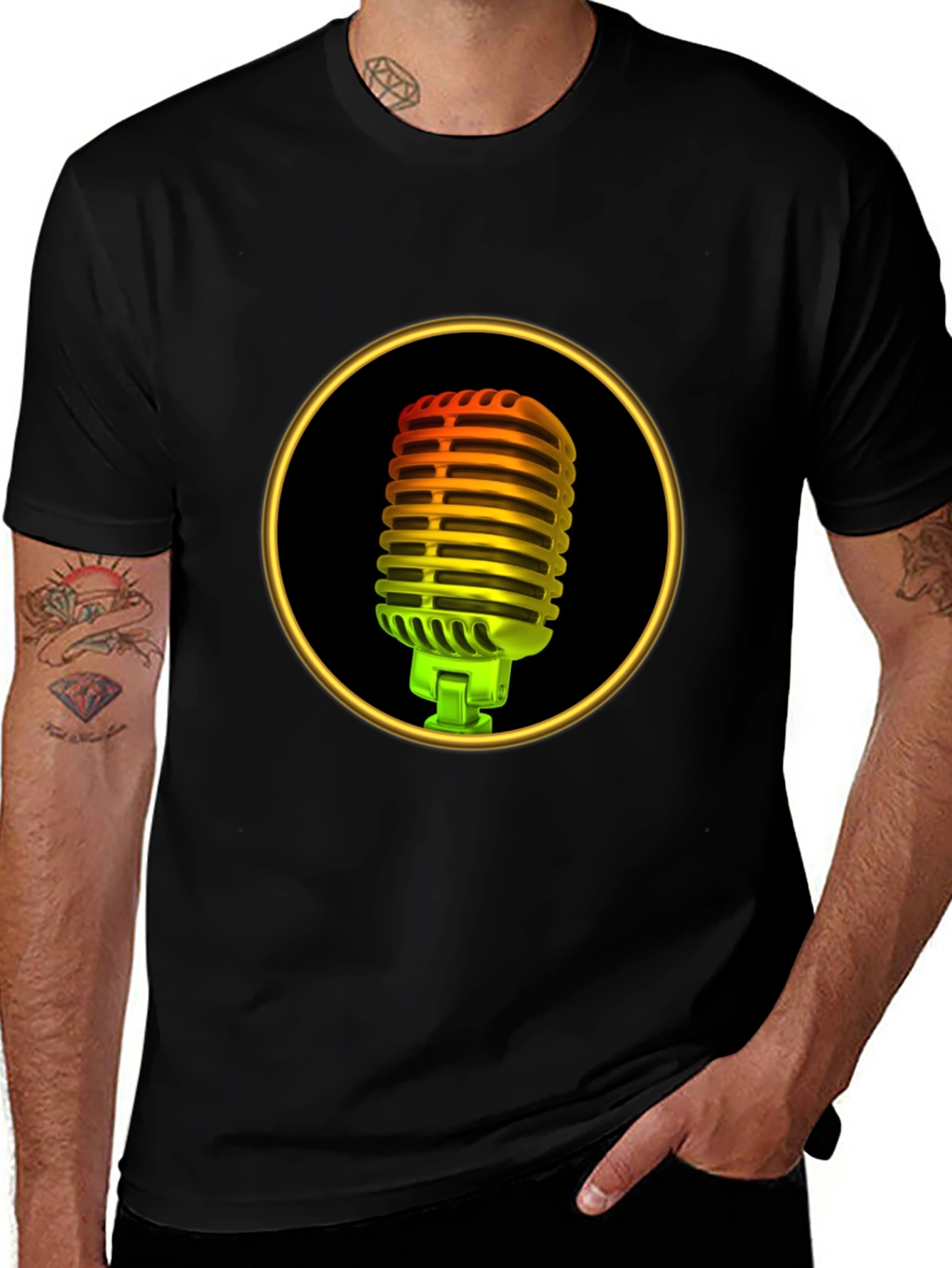 Retro Microphone Graphic Tee - Black