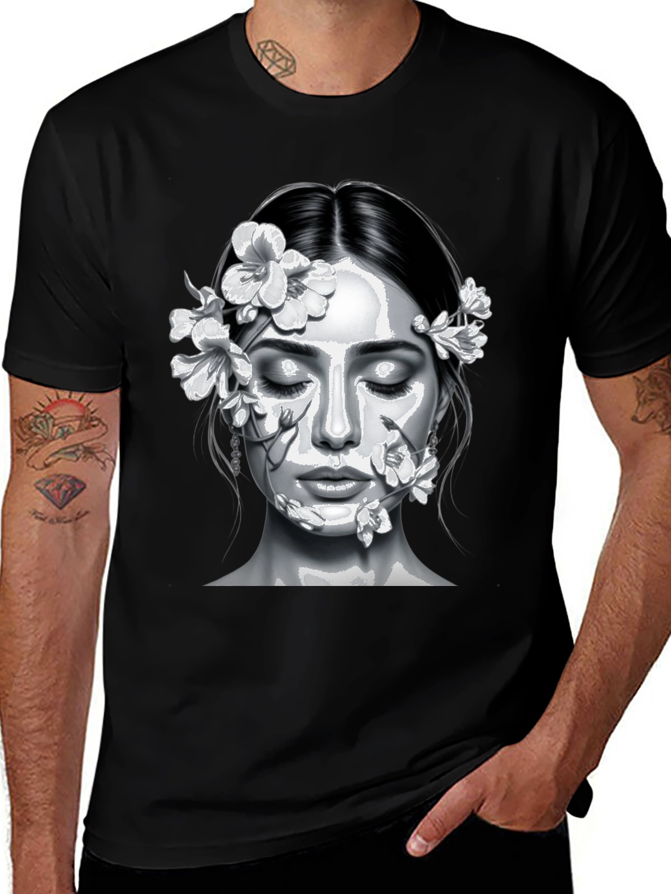 Variant 26 of Floral Face Graphic Tee - Black