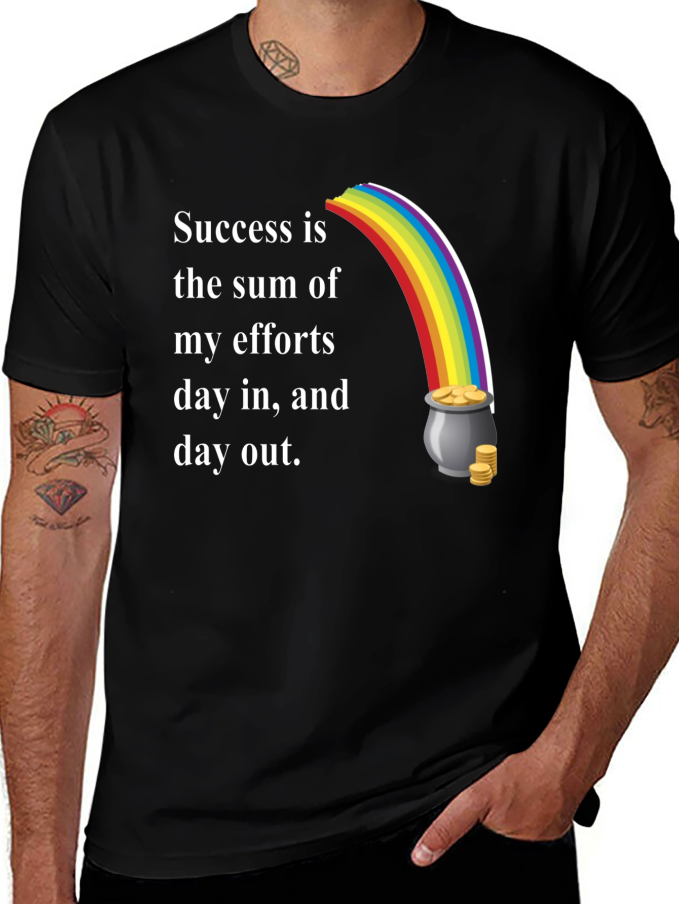 Variant 11 of Success Motto T-Shirt with Rainbow and Pot of Gold