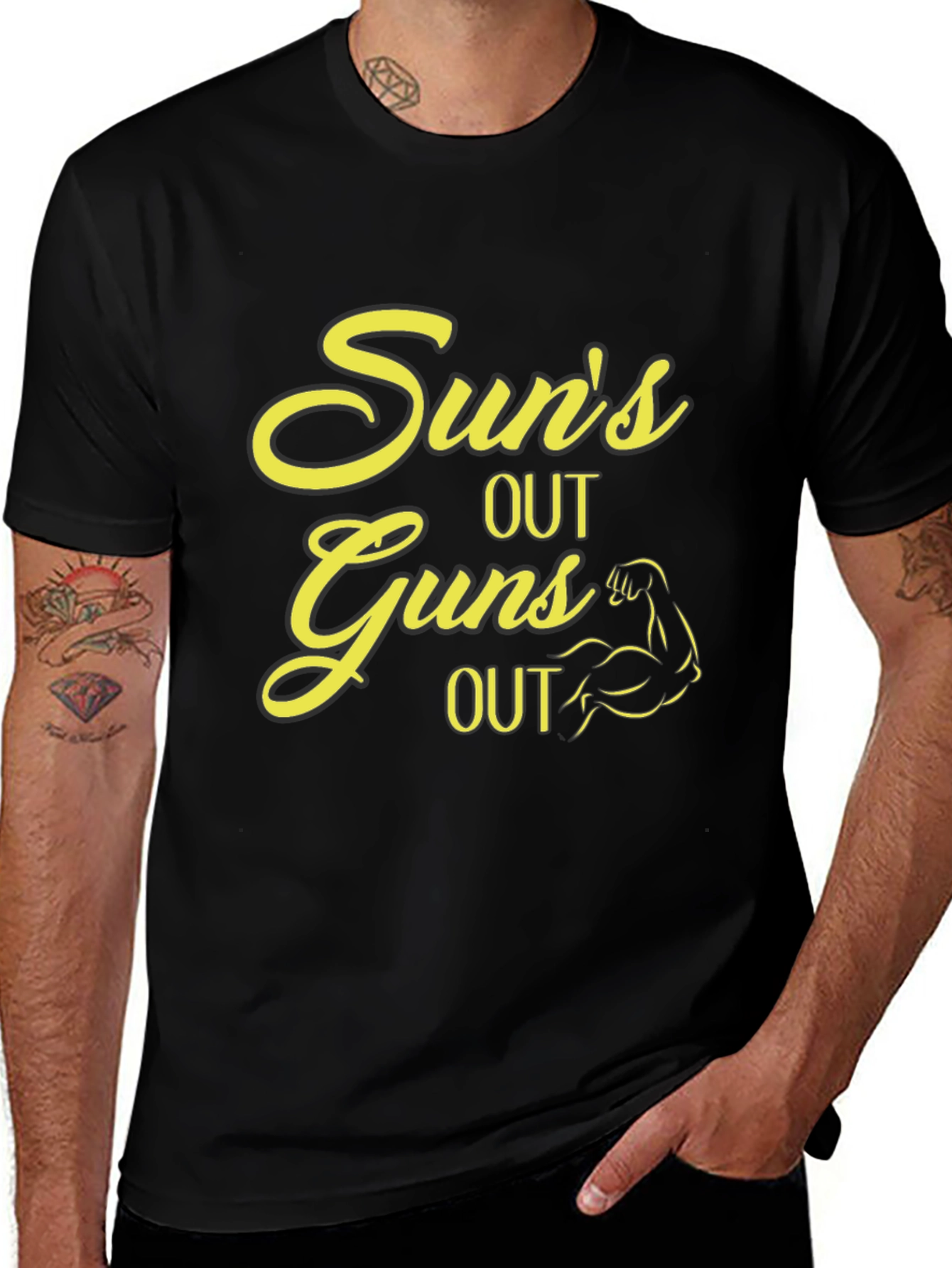 Variant 29 of Sun's Out Guns Out Black Graphic T-Shirt