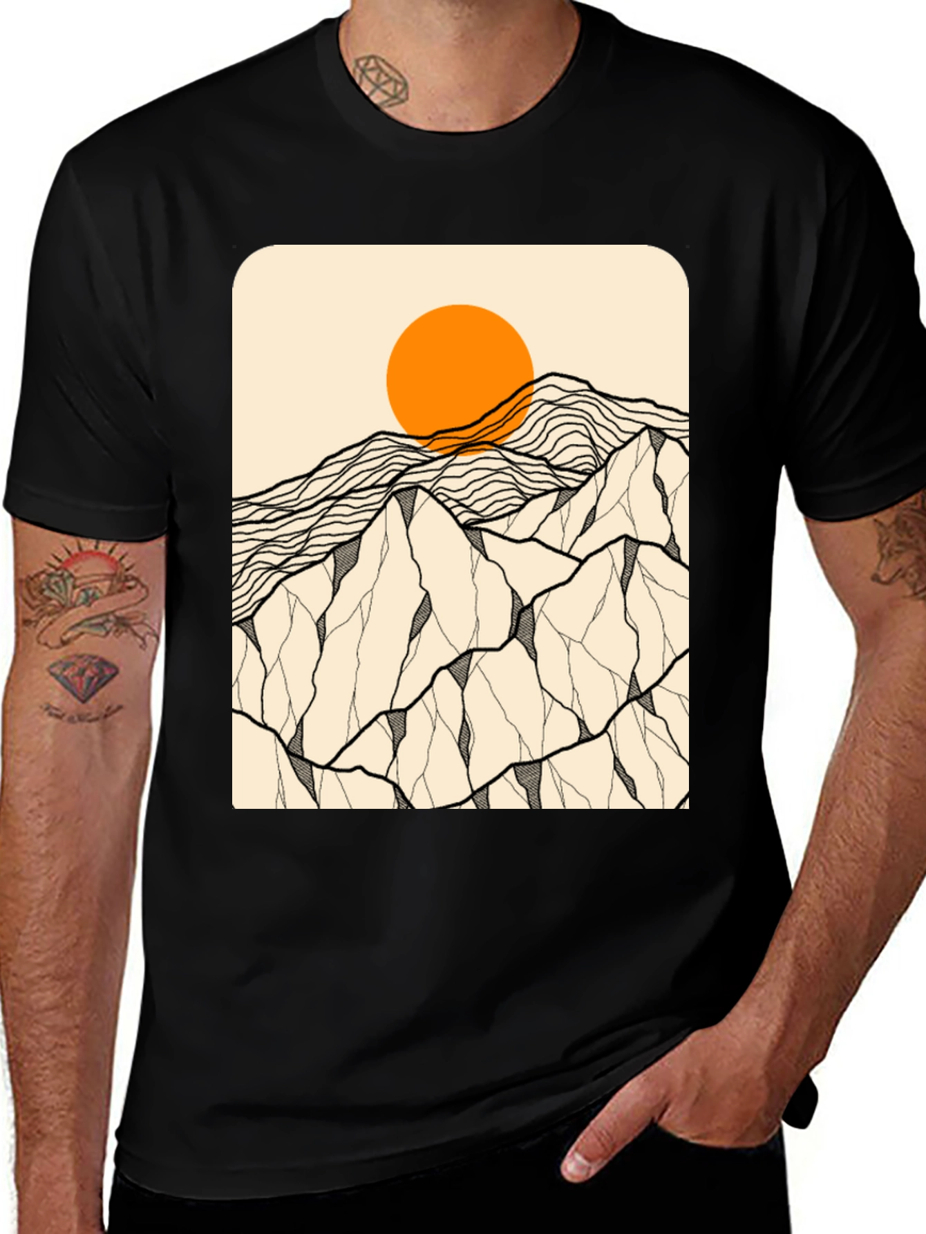Variant 6 of Mountainscape Graphic Tee - Black Cotton Blend
