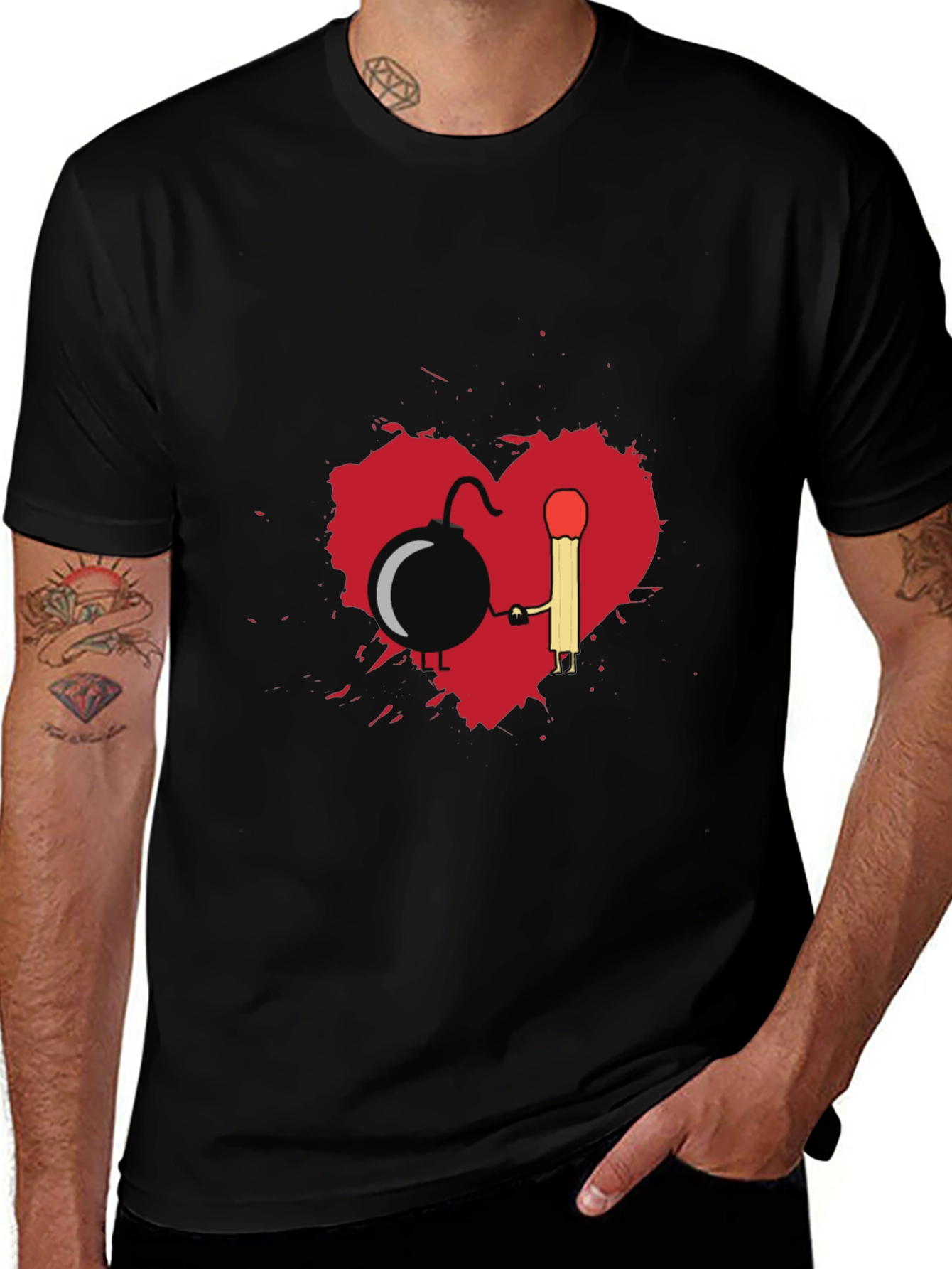 Variant 7 of Bomb Match Heart Graphic Black T-Shirt