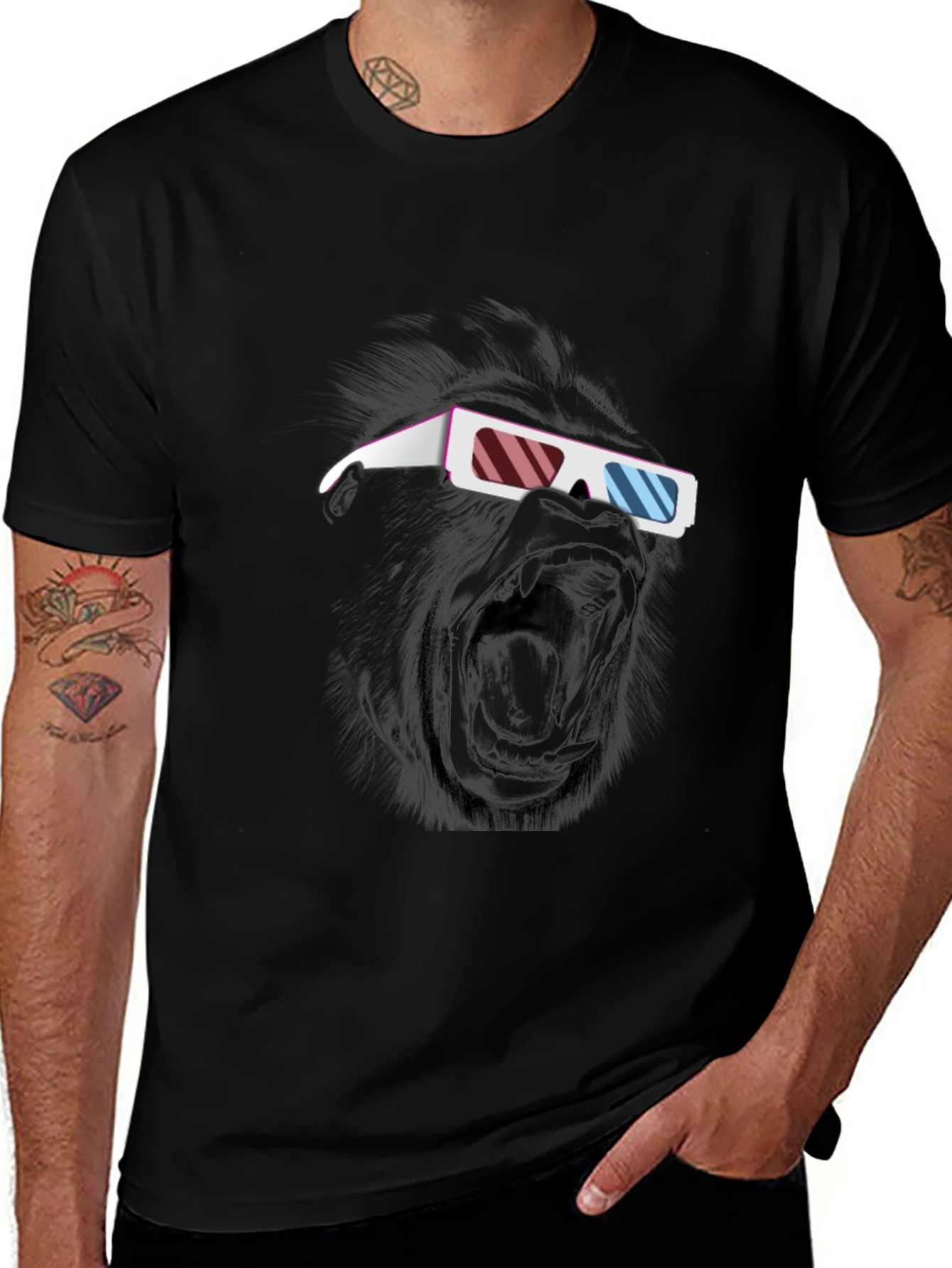 Variant 14 of Cool Gorilla 3D Glasses Black T-Shirt