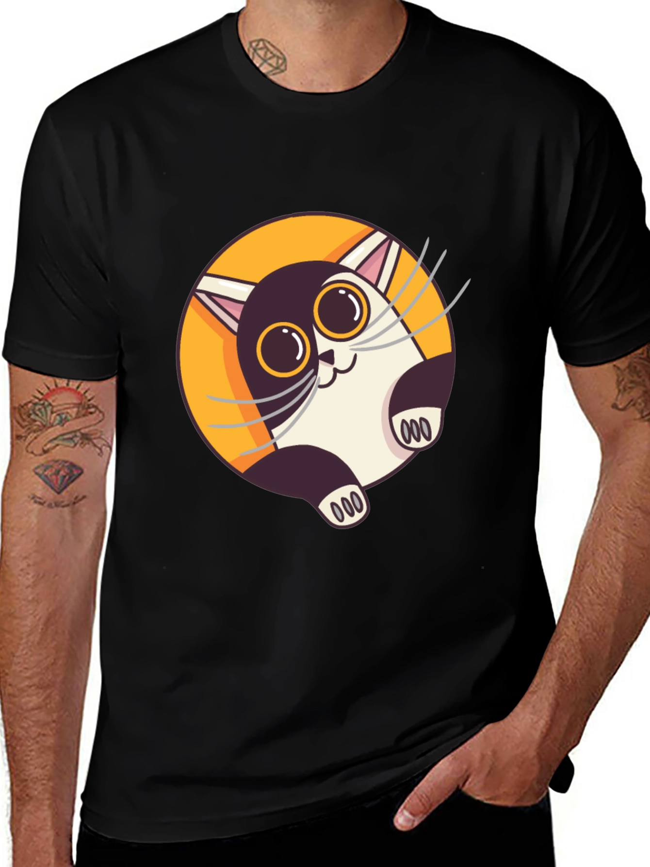 Variant 28 of Cute Cartoon Cat Graphic Tee - Unisex Black T-Shirt