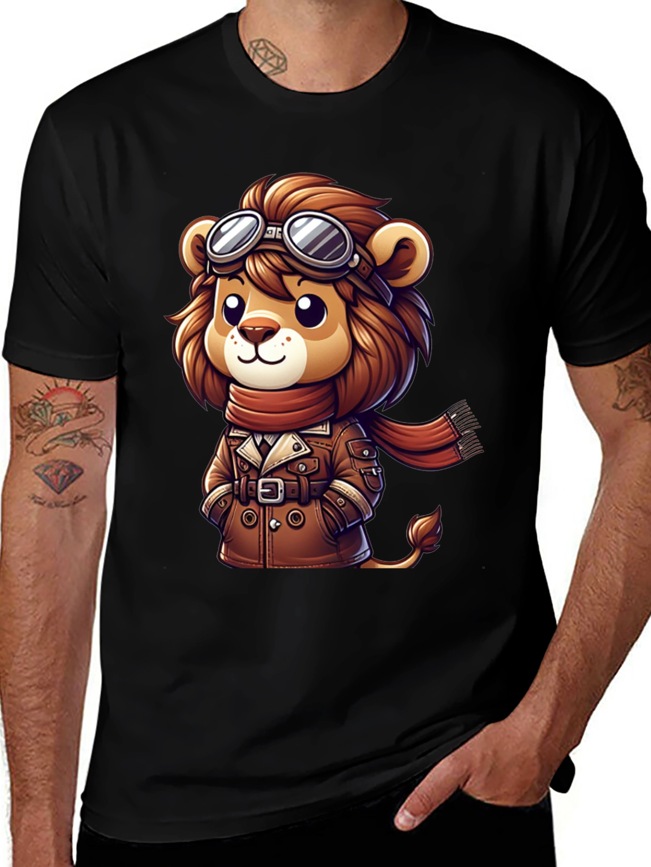 Black Lion Aviator Graphic Tee - Cartoon Style main image