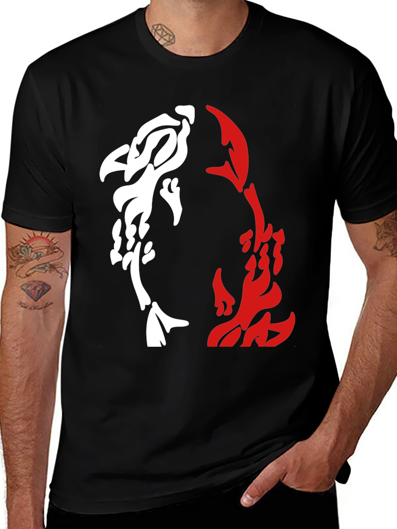 Variant 12 of Yin Yang Koi Fish Graphic Tee - Black