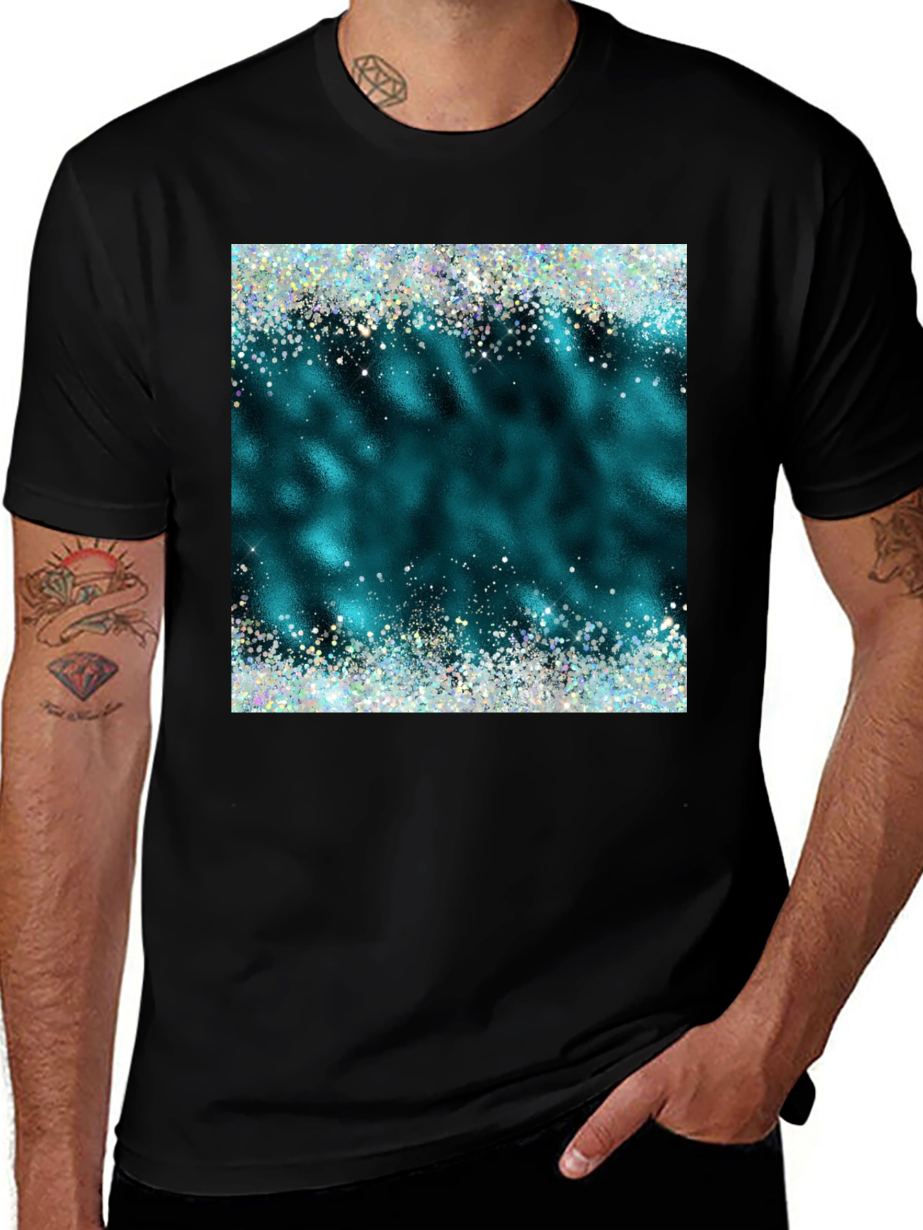 Teal Sparkle Graphic Tee - Trendy Casual Shirt
