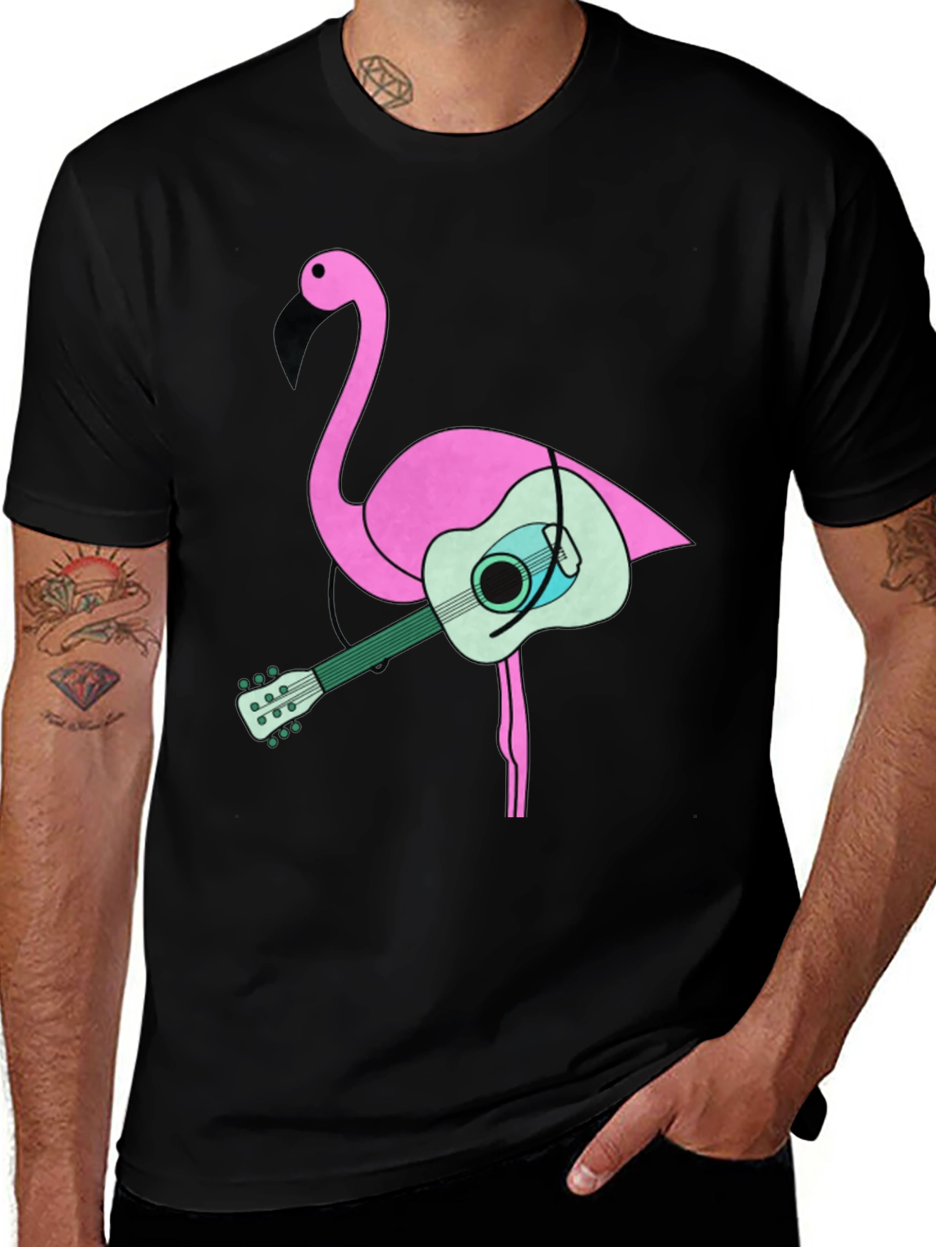 Variant 28 of Flamingo Guitar Graphic Tee - Black