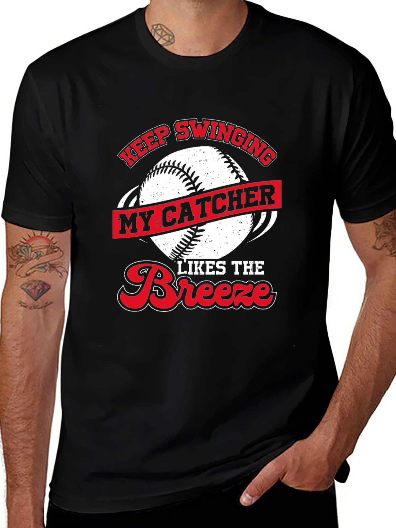 Variant 28 of Keep Swinging Baseball Catcher Novelty T-Shirt