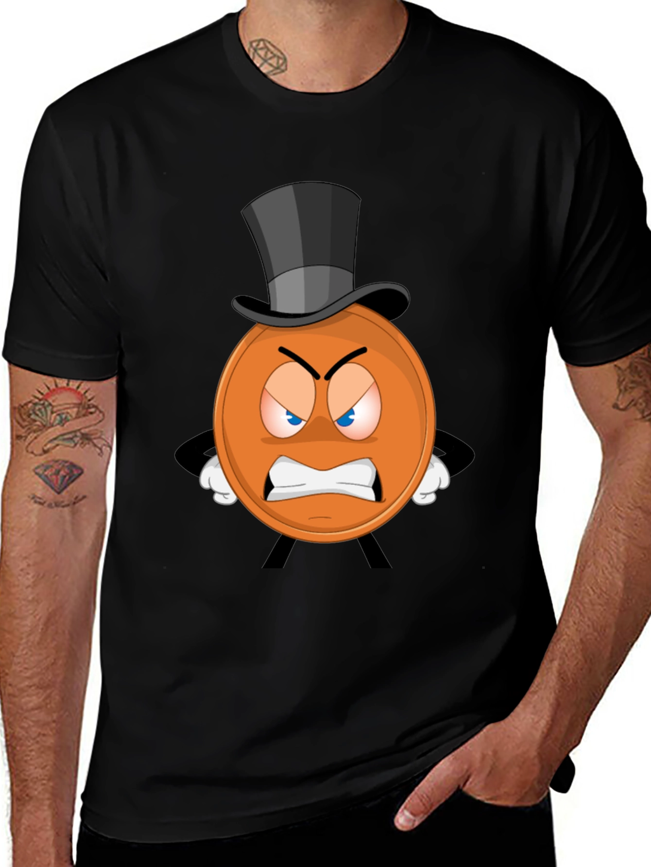 Variant 11 of Angry Penny Character Black T-Shirt