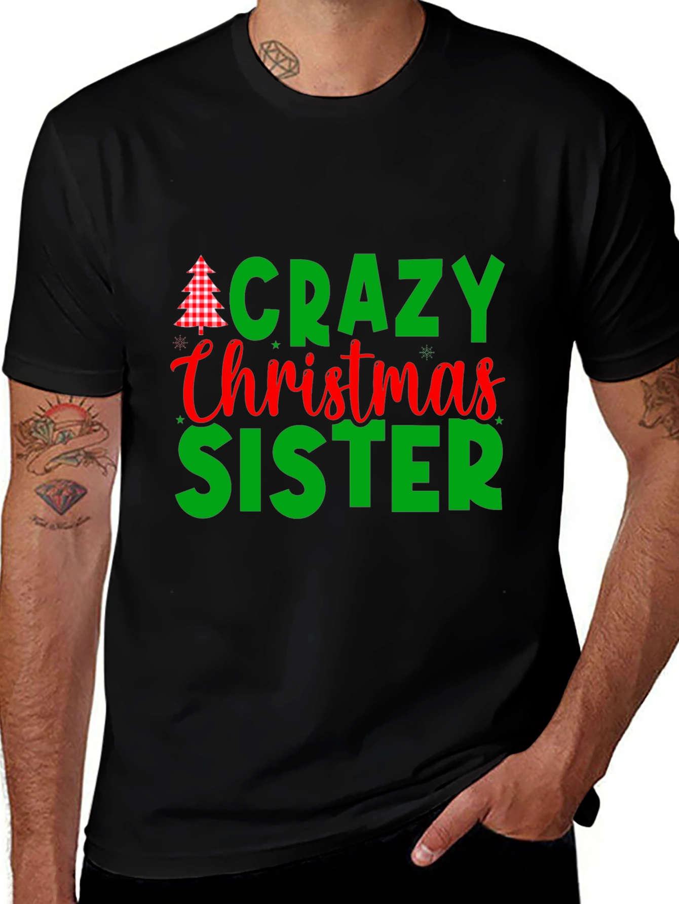 Crazy Christmas Sister Black T-Shirt