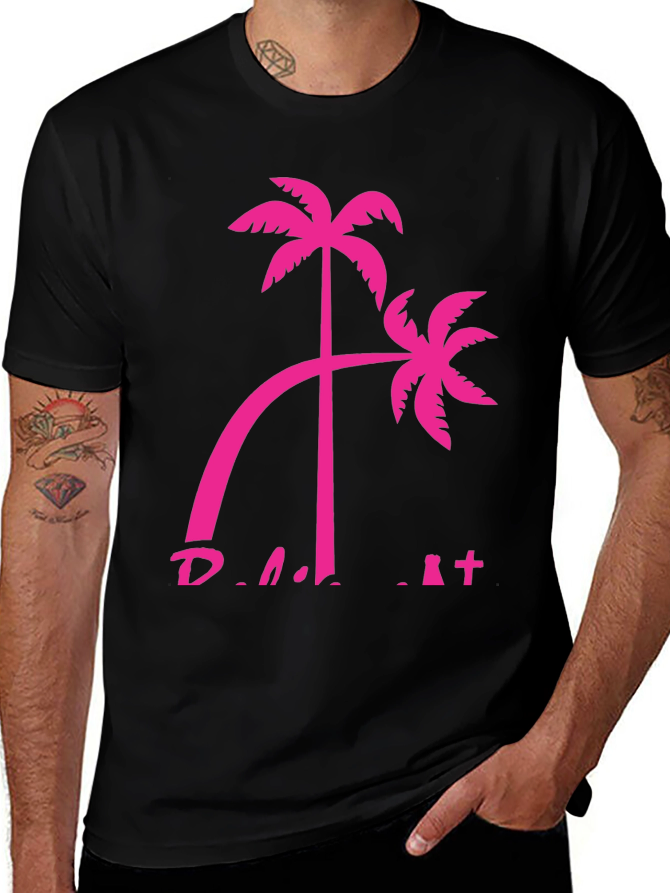 Variant 9 of Tropical Palm Tree Graphic Tee - Black