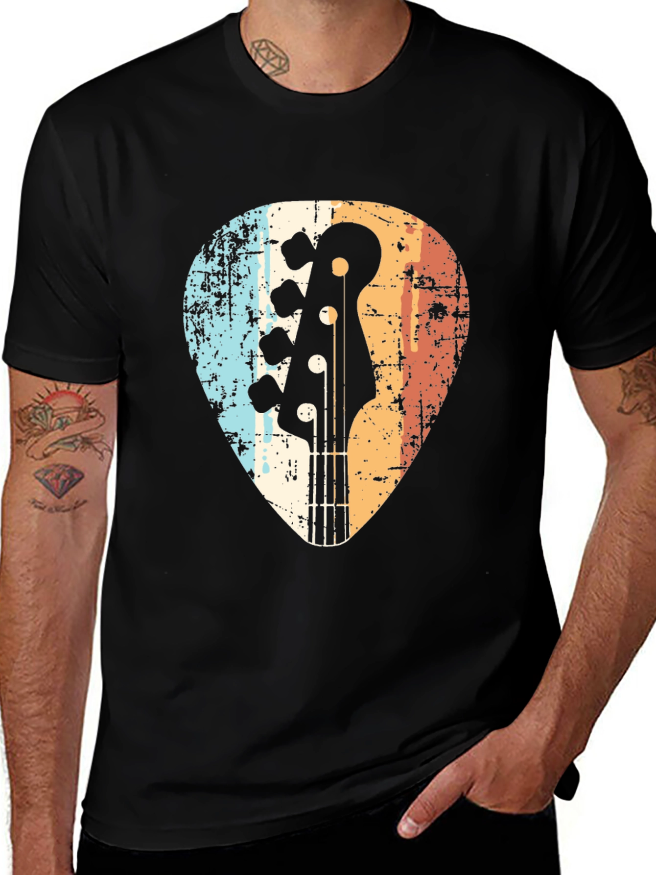 Variant 17 of Retro Guitar Pick T-Shirt - Vintage Bass Guitar Tee