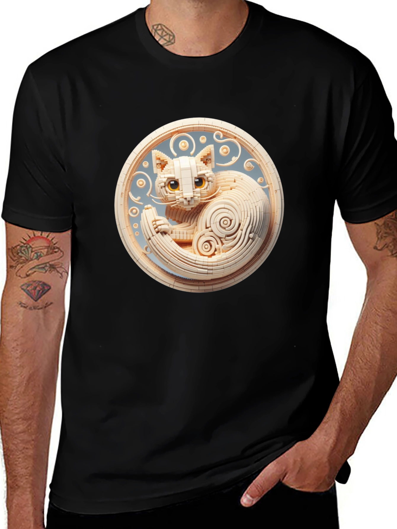 Variant 3 of Black T-Shirt with 3D Cat Design