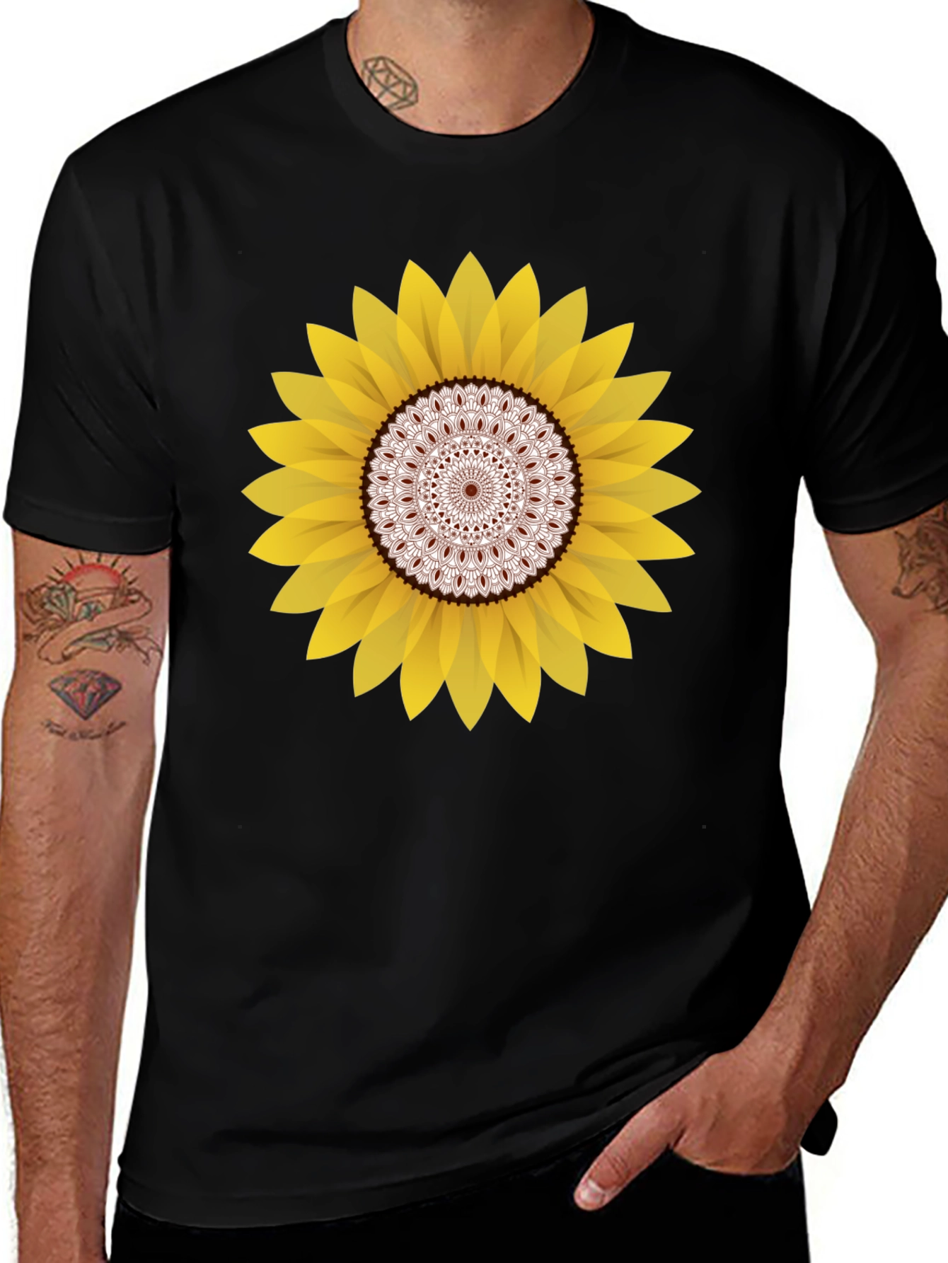Variant 14 of Sunflower Mandala Graphic Black T-Shirt