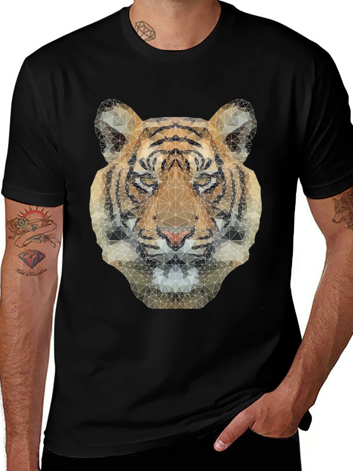 Variant 10 of Geometric Tiger Graphic T-Shirt - Bold Animal Design