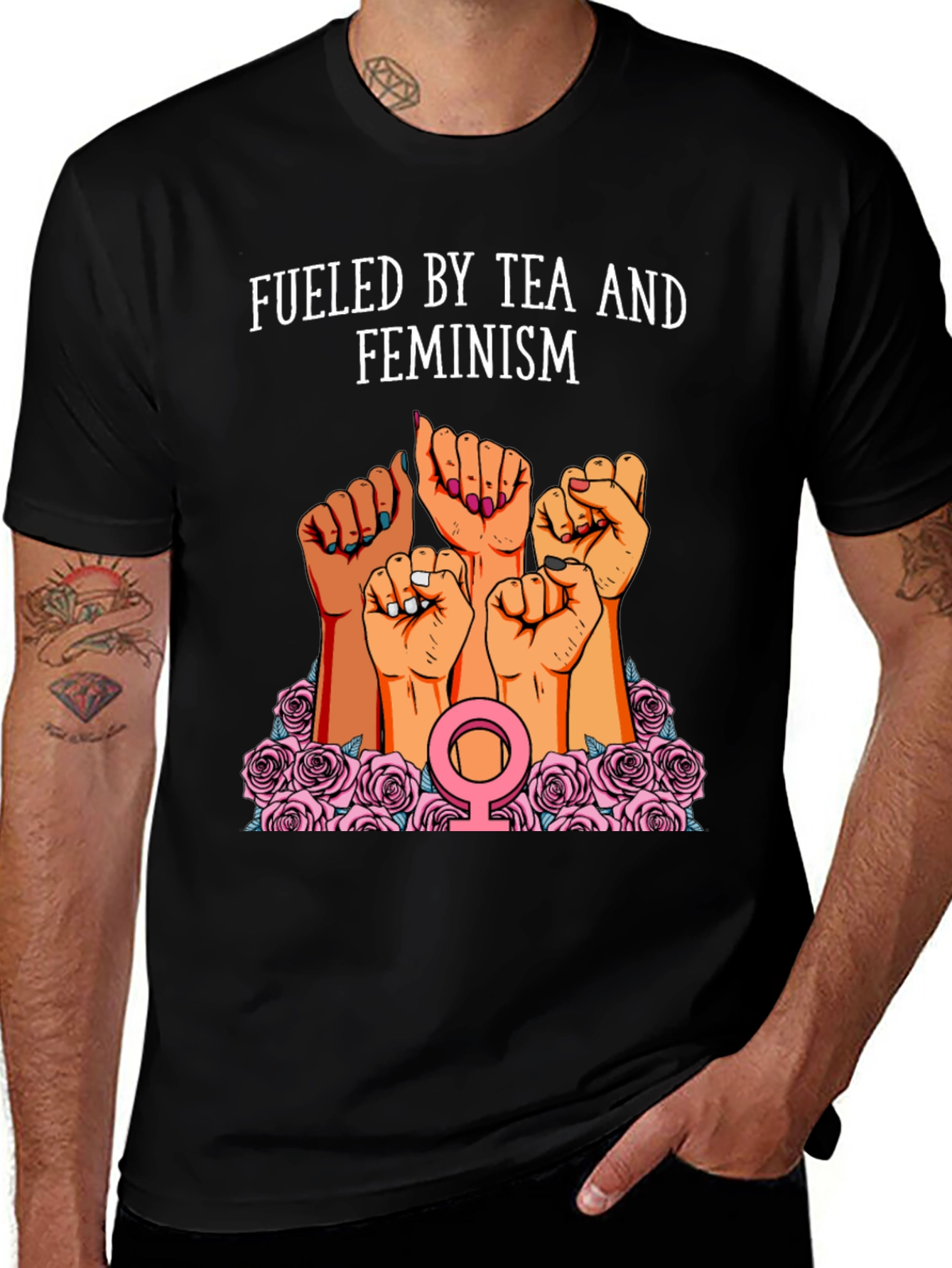 Fueled By Tea And Feminism Black T-Shirt