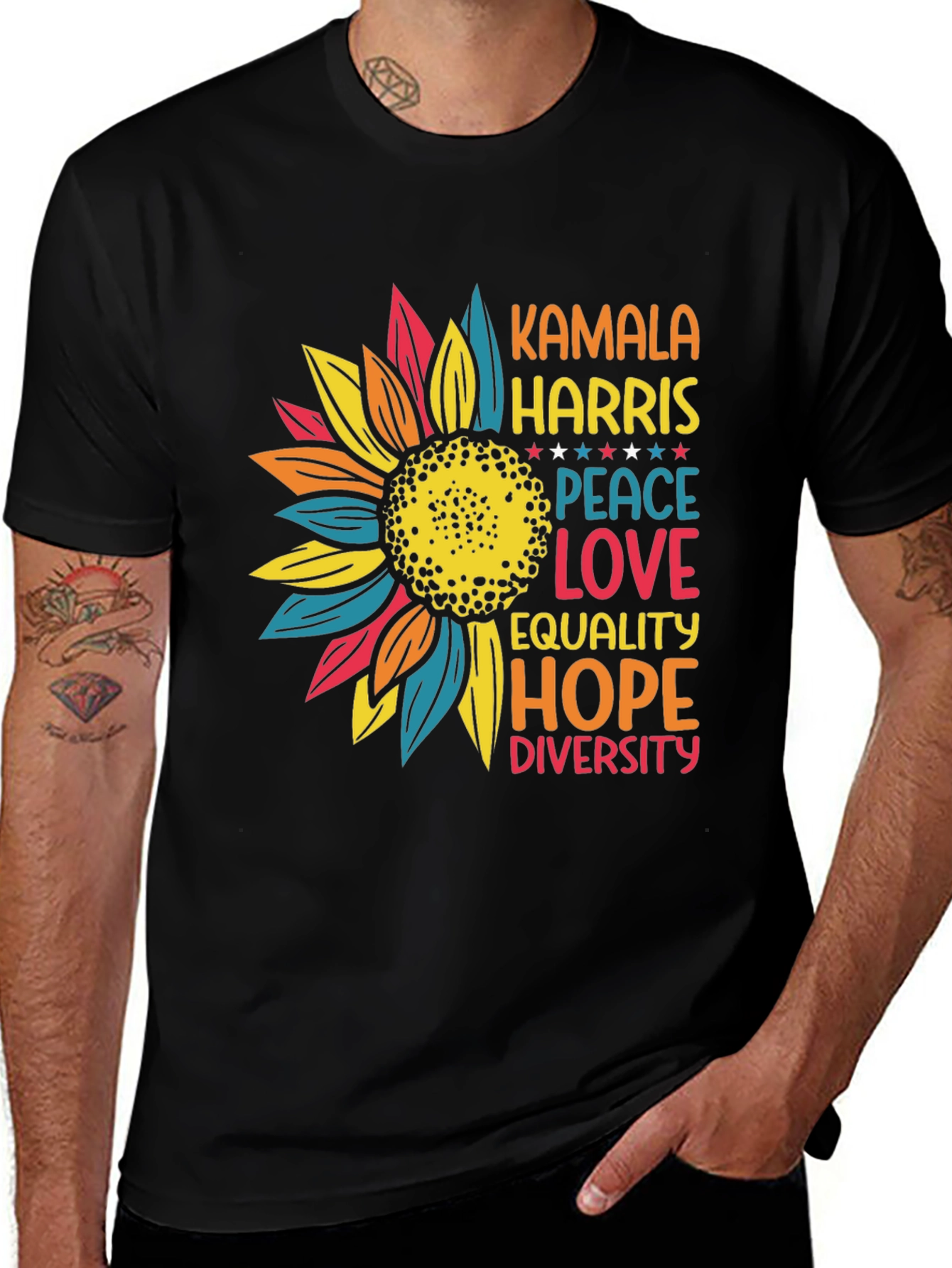 Kamala Harris Sunflower Graphic Tee - Equality, Peace, Love