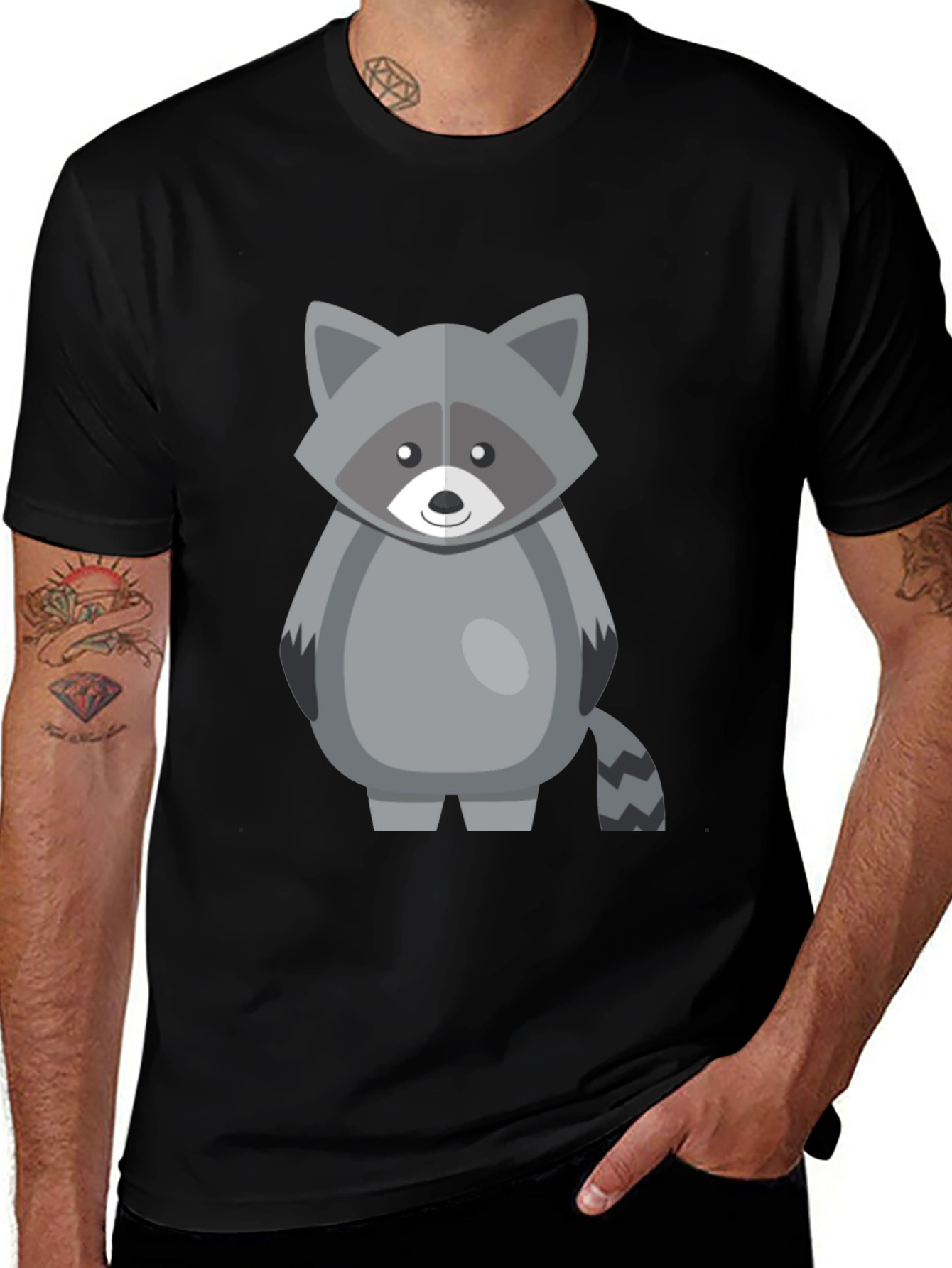 Variant 16 of Cute Raccoon Graphic Tee - Black Cotton Shirt