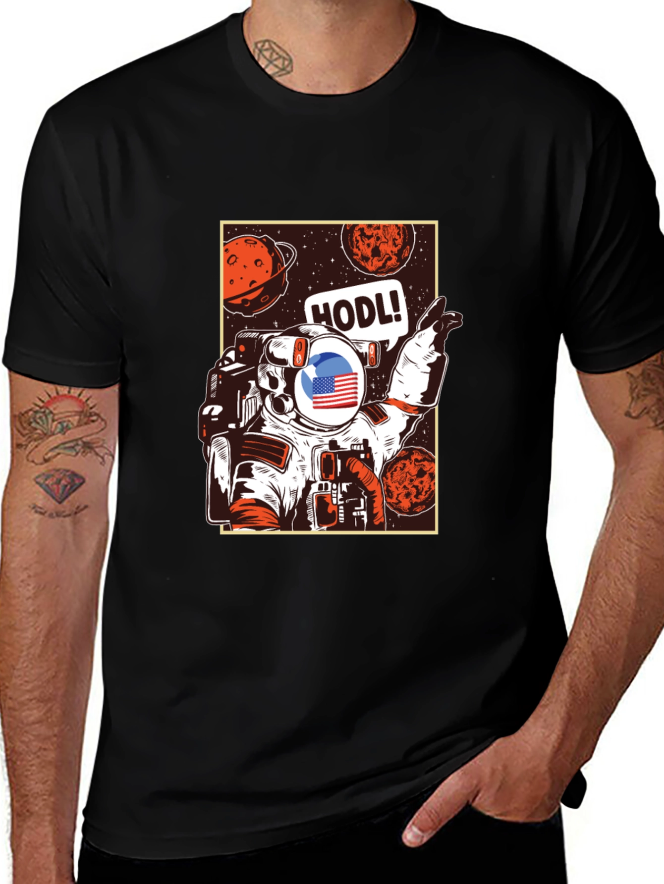 Variant 25 of HODL Astronaut Graphic Tee - Black Cotton T-Shirt
