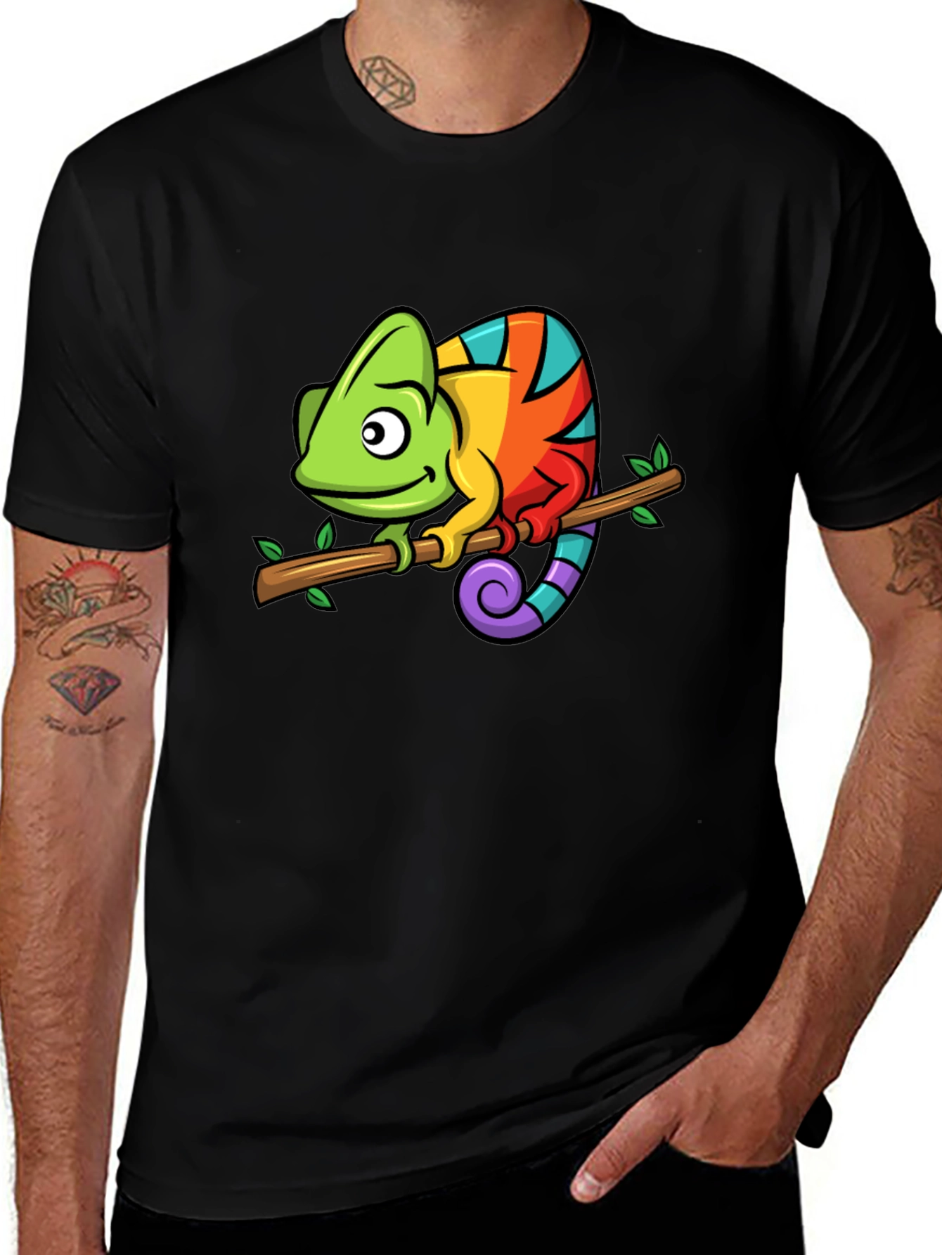 Variant 4 of Rainbow Chameleon Graphic Tee - Fun & Unique Design