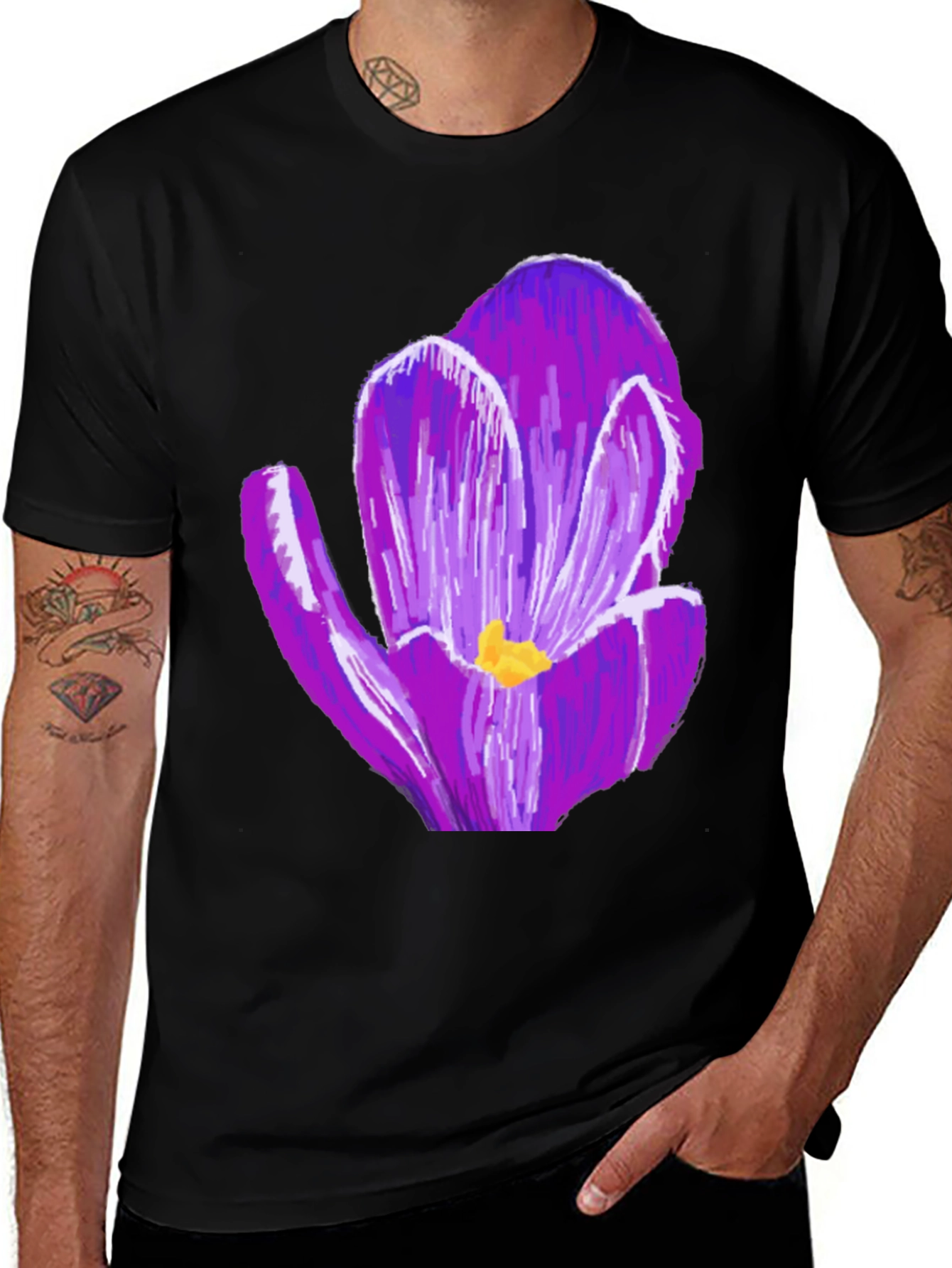 Variant 20 of Floral Print Graphic Tee - Bold Purple Flower Design
