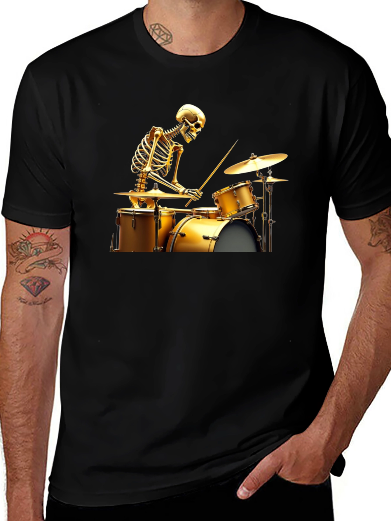 Variant 4 of Skeleton Drummer Graphic Tee - Black T-Shirt