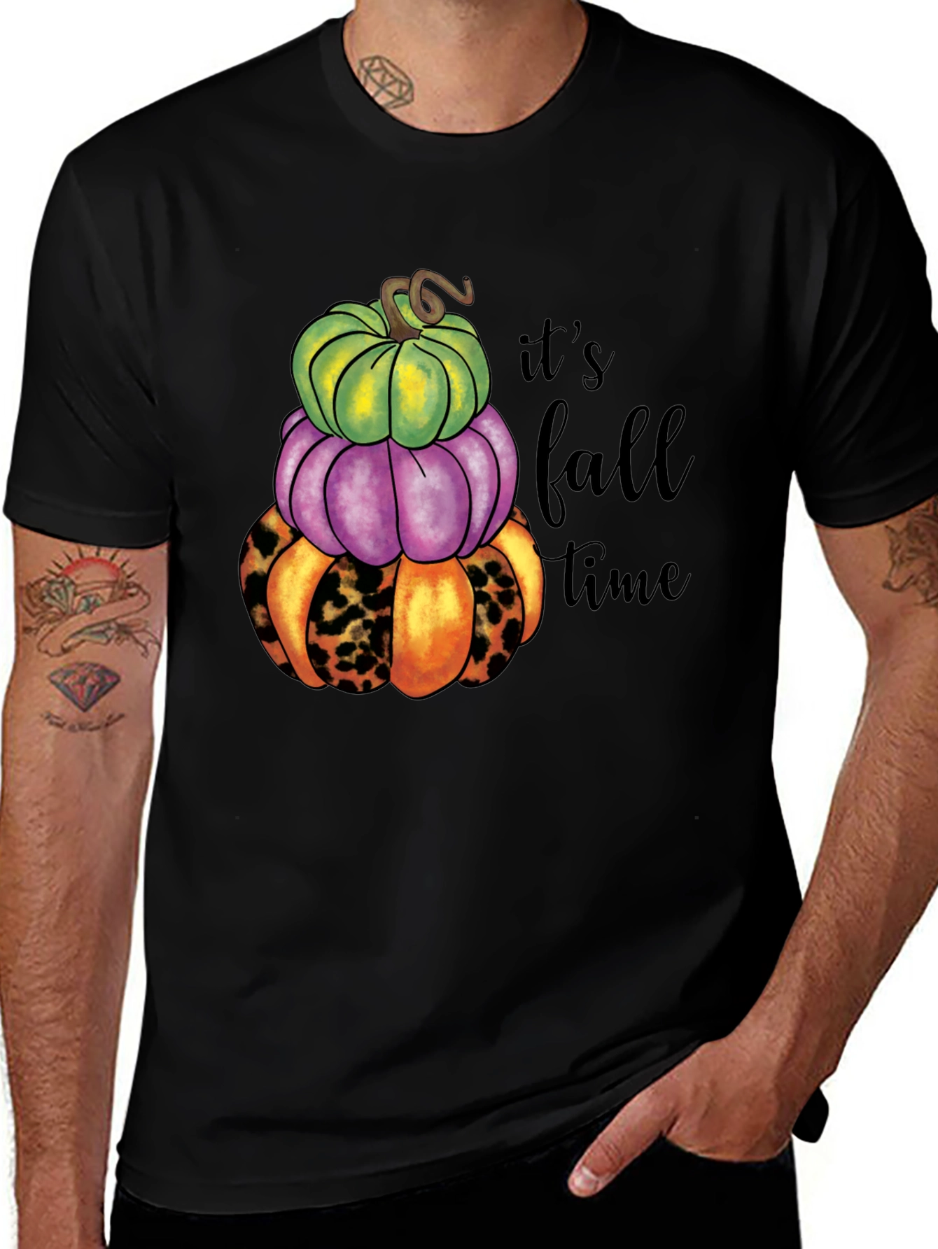 Variant 25 of Fall Time Stacked Pumpkin Graphic Tee