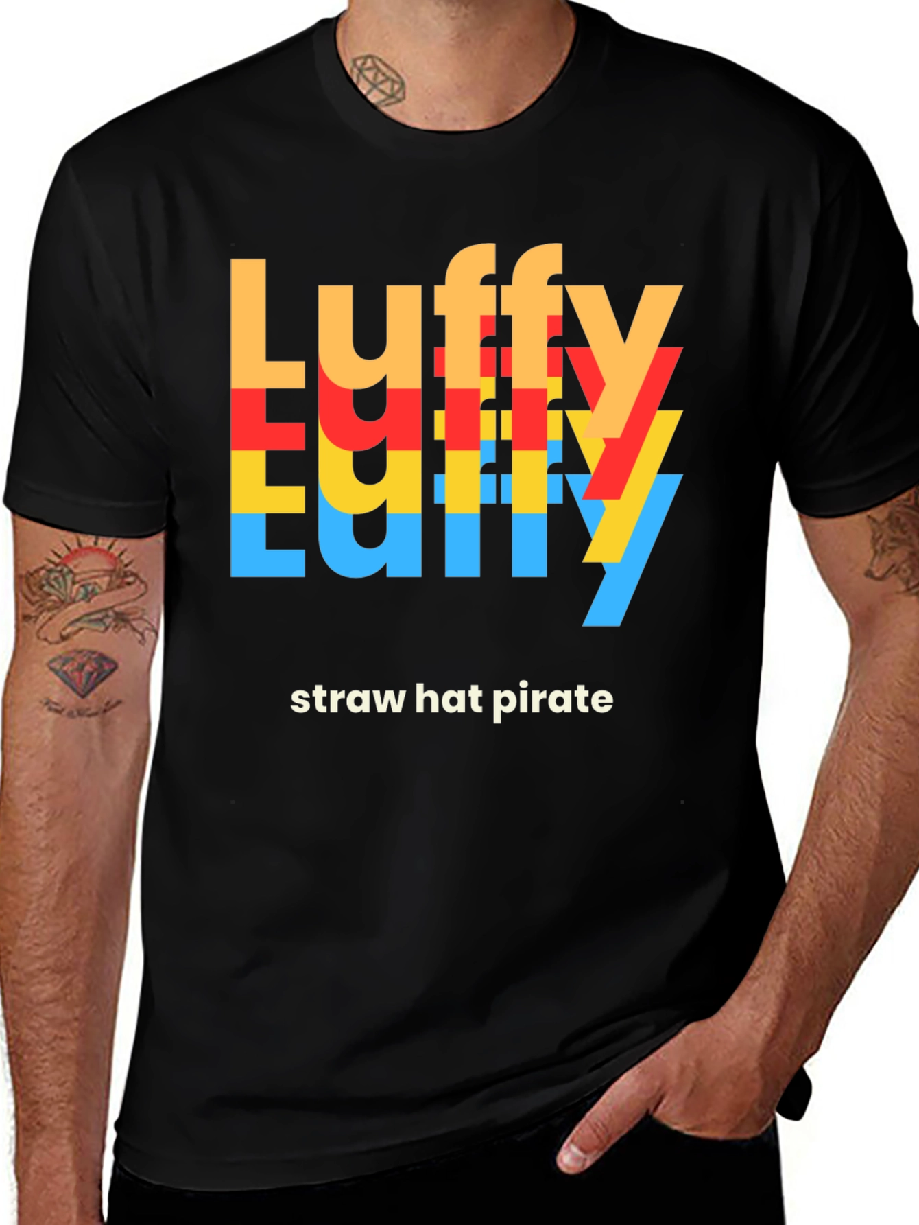 Luffy Straw Hat Pirate Graphic Tee - Black
