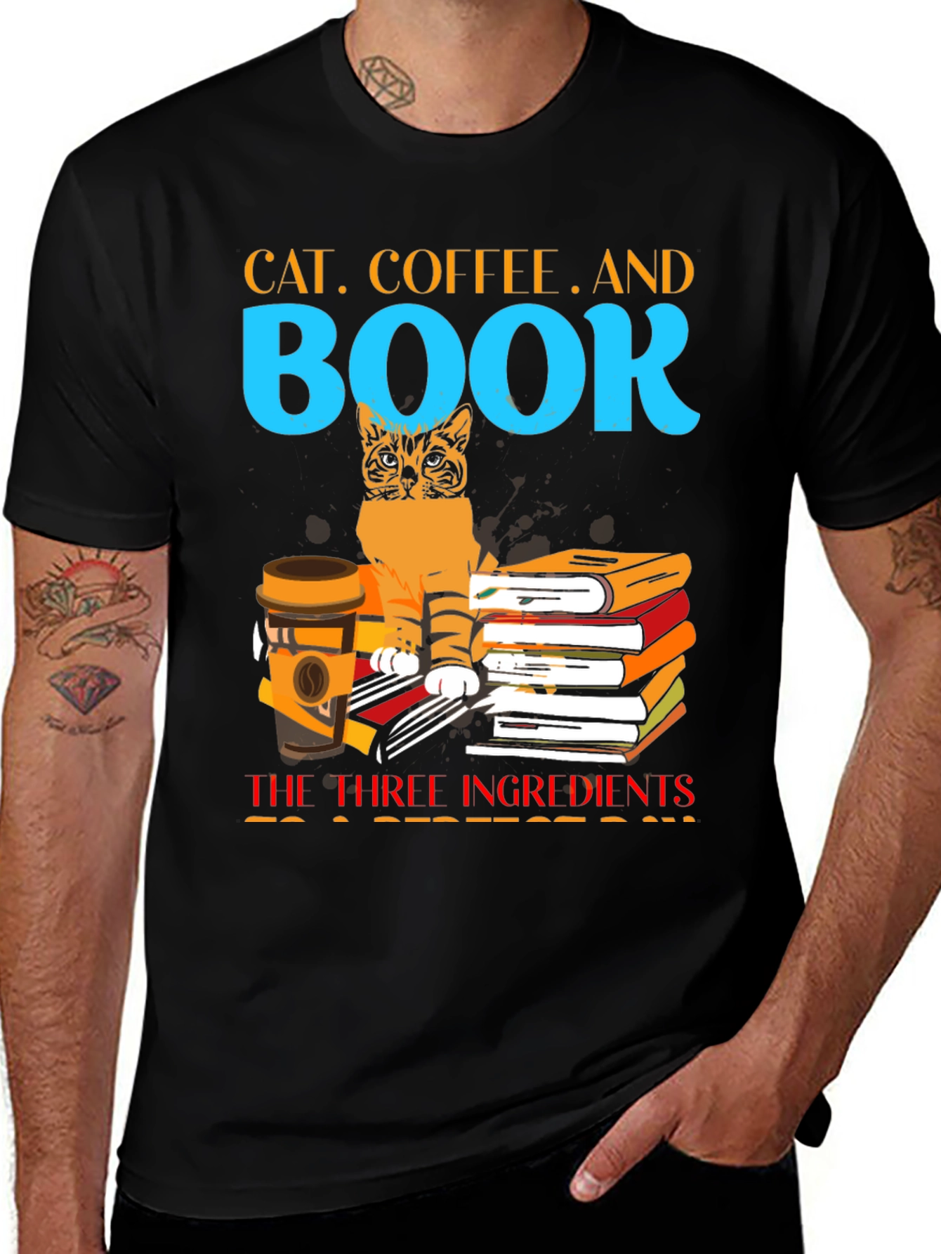 Variant 6 of Cat Coffee Book T-Shirt