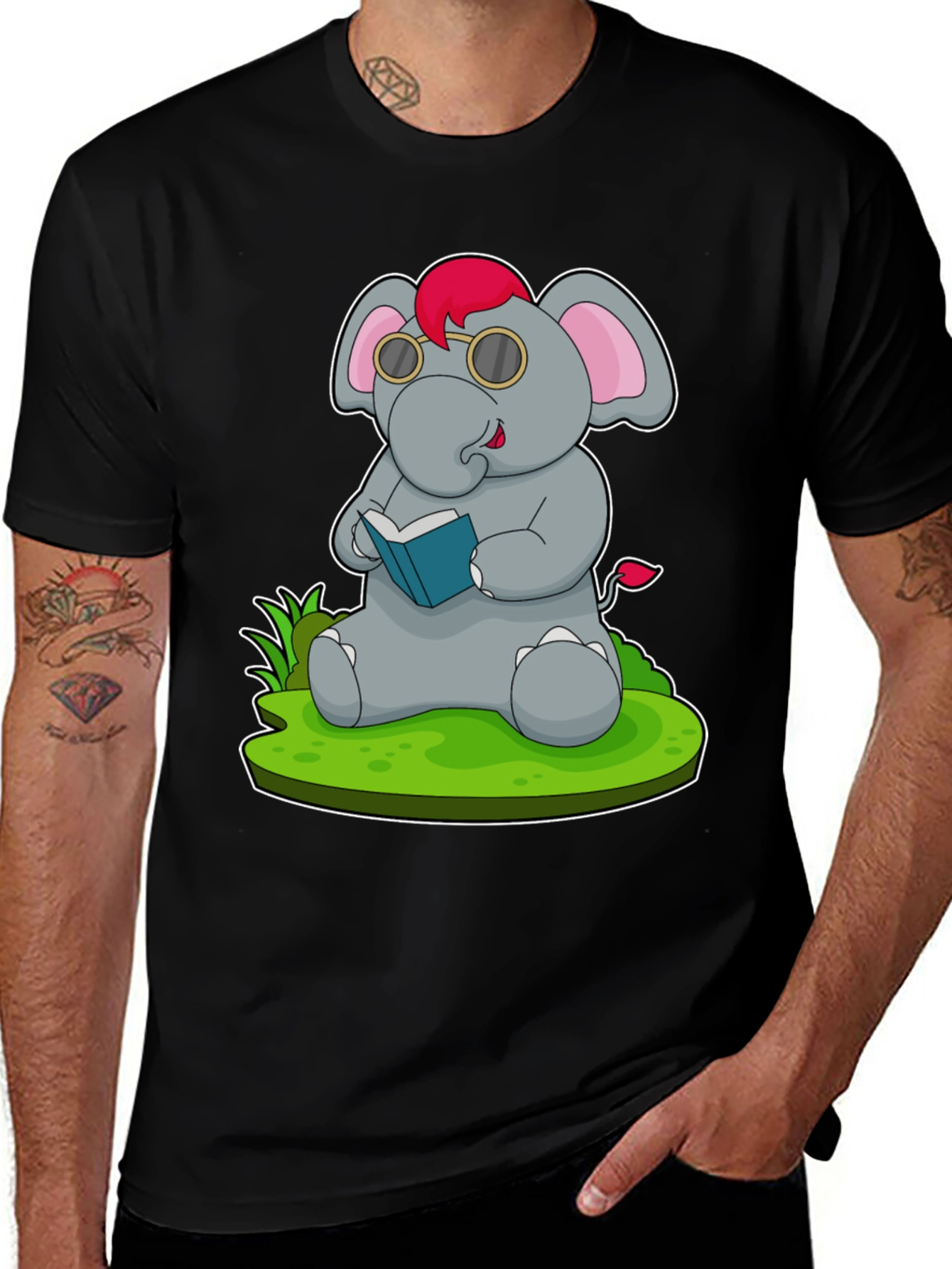 Variant 25 of Cartoon Elephant Reading Book Graphic Tee