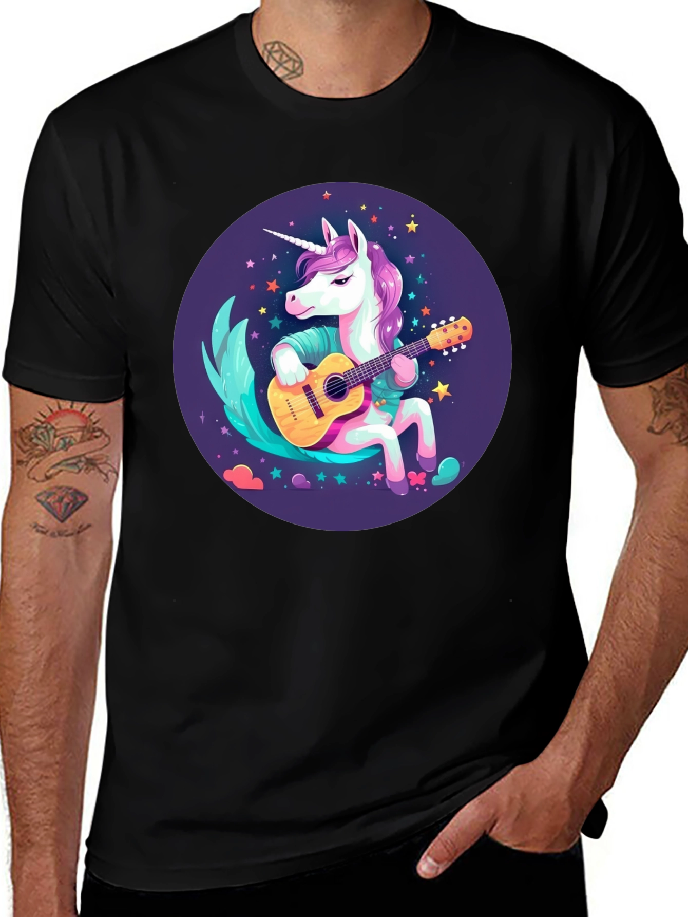 Variant 22 of Unicorn Guitarist Graphic T-Shirt - Trendy Black Tee