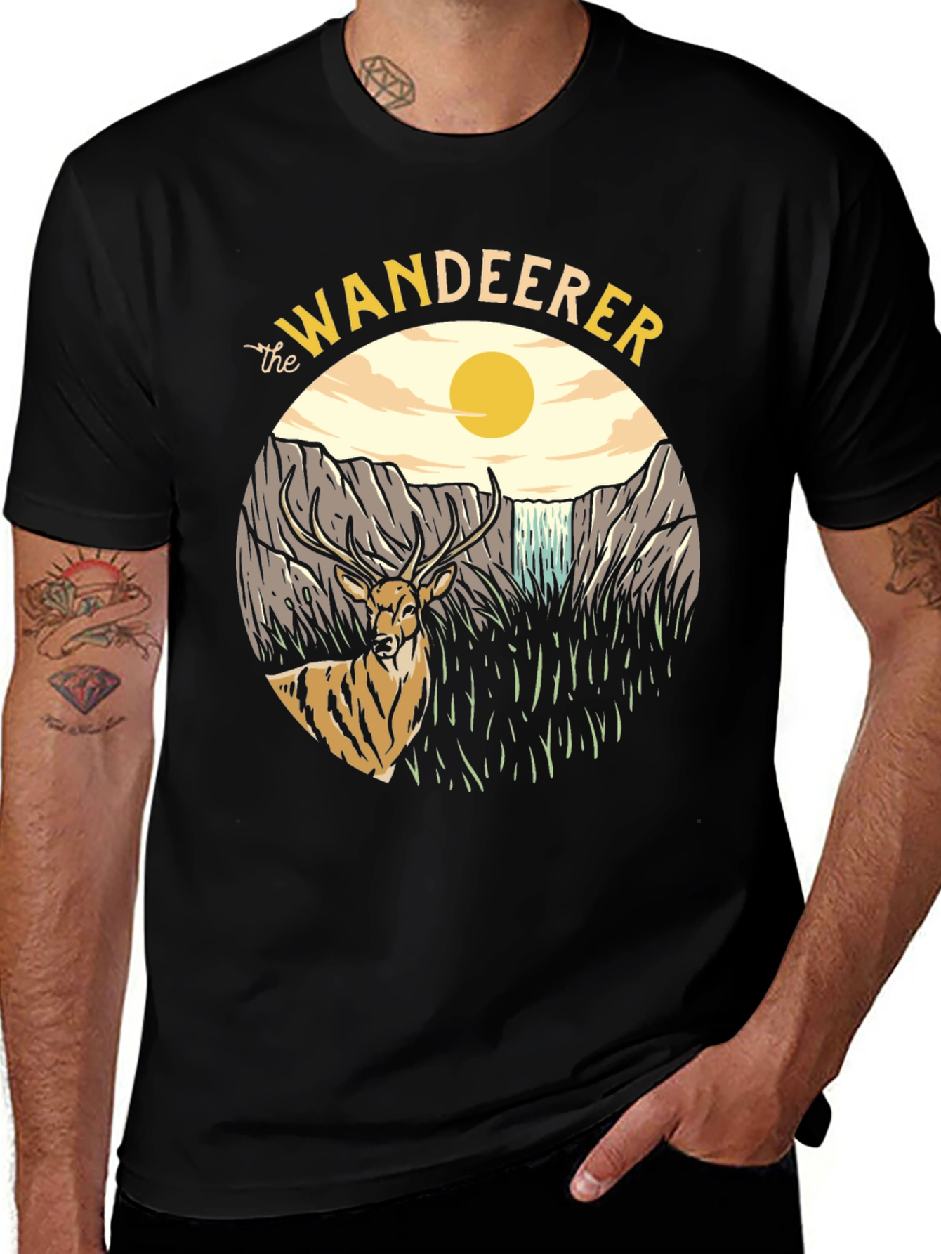 Variant 27 of The Wandeerer Graphic Tee - Nature Lover's Black T-Shirt