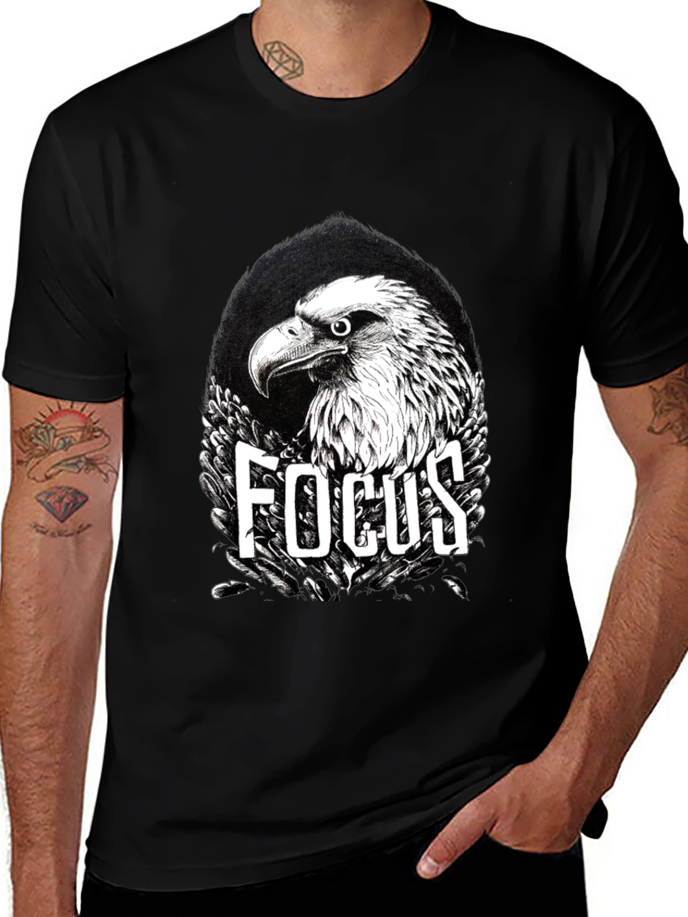 Variant 5 of Focus Eagle Graphic Print Black T-Shirt