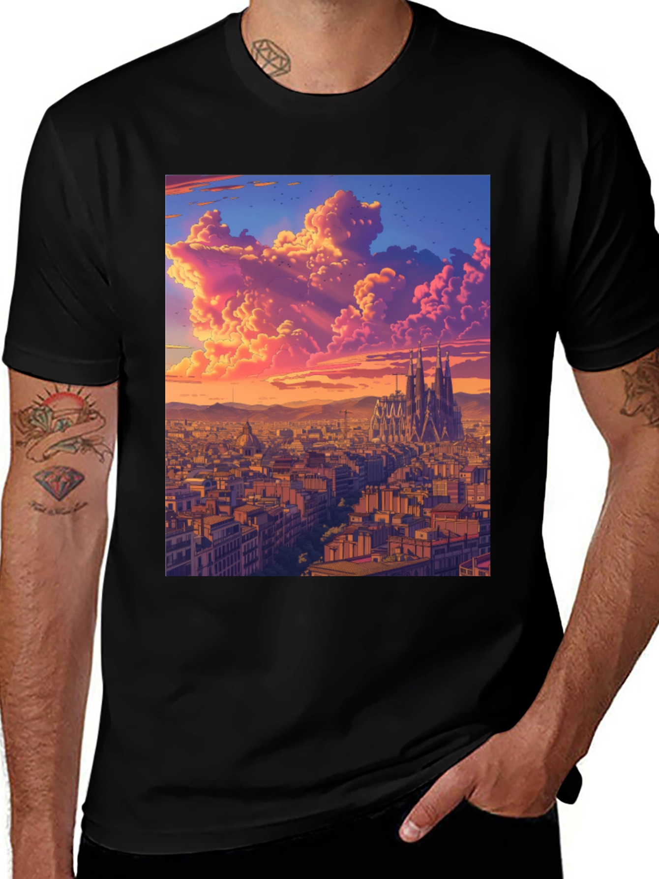 Variant 9 of Sunset Cityscape Graphic Tee