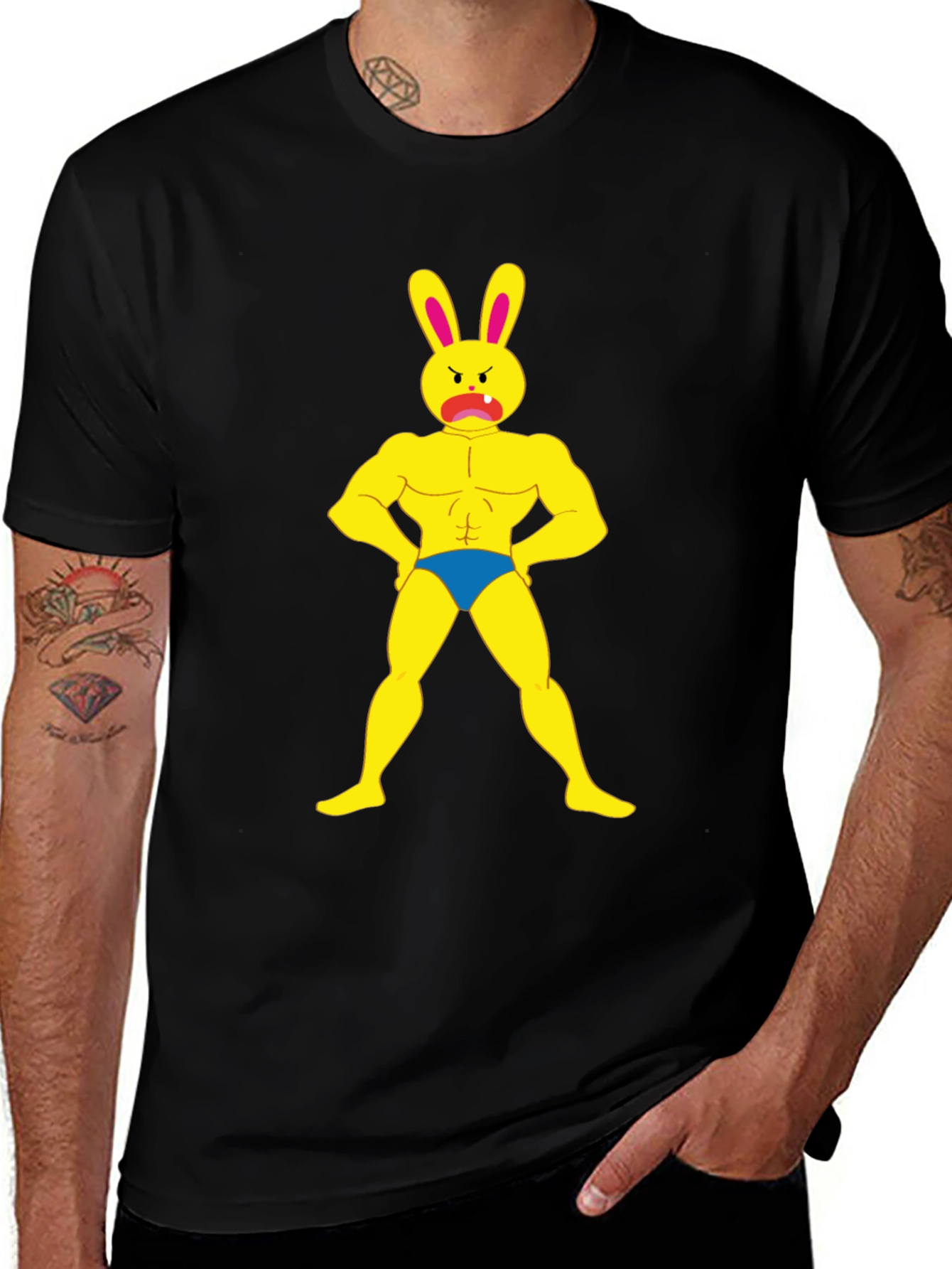 Variant 17 of Funny Buff Bunny Graphic Black T-Shirt