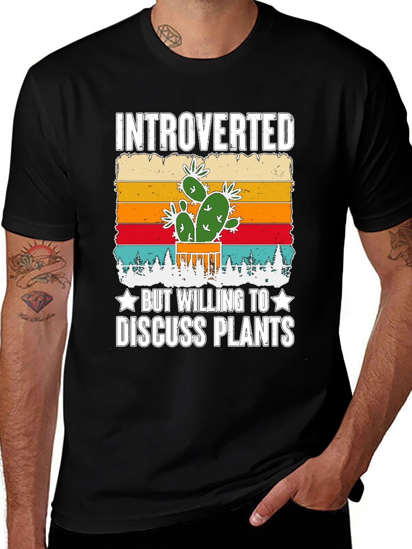 Black Introverted Plant Lover Graphic T-Shirt main image