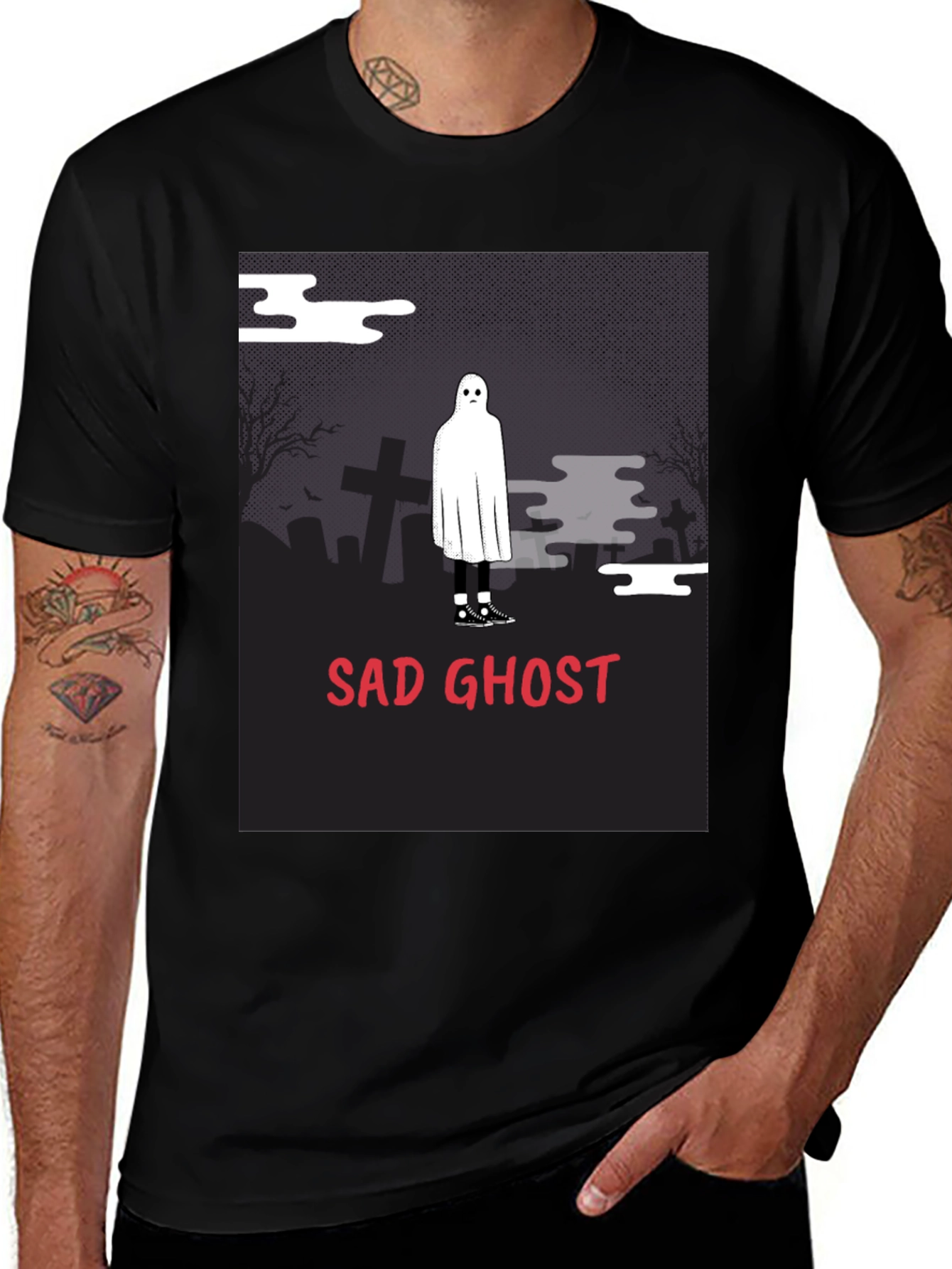 Sad Ghost Graphic Tee - Unisex Black T-Shirt