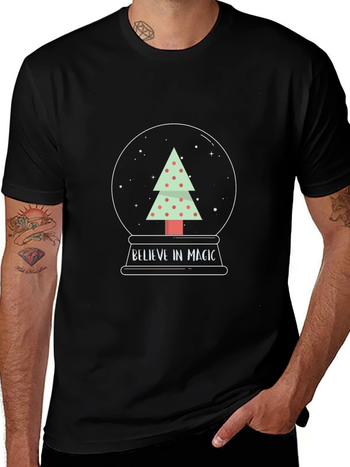 Believe in Magic Christmas Tree Snow Globe T-Shirt