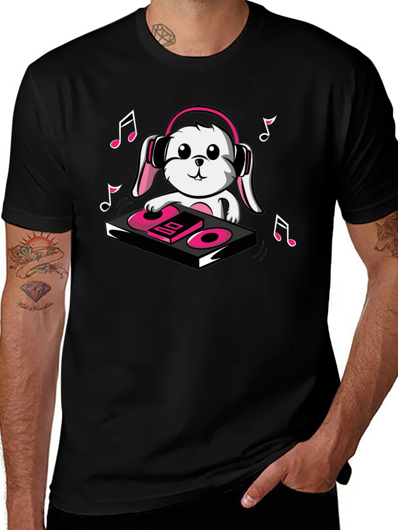 DJ Bunny T-Shirt - Black Cotton Graphic Tee