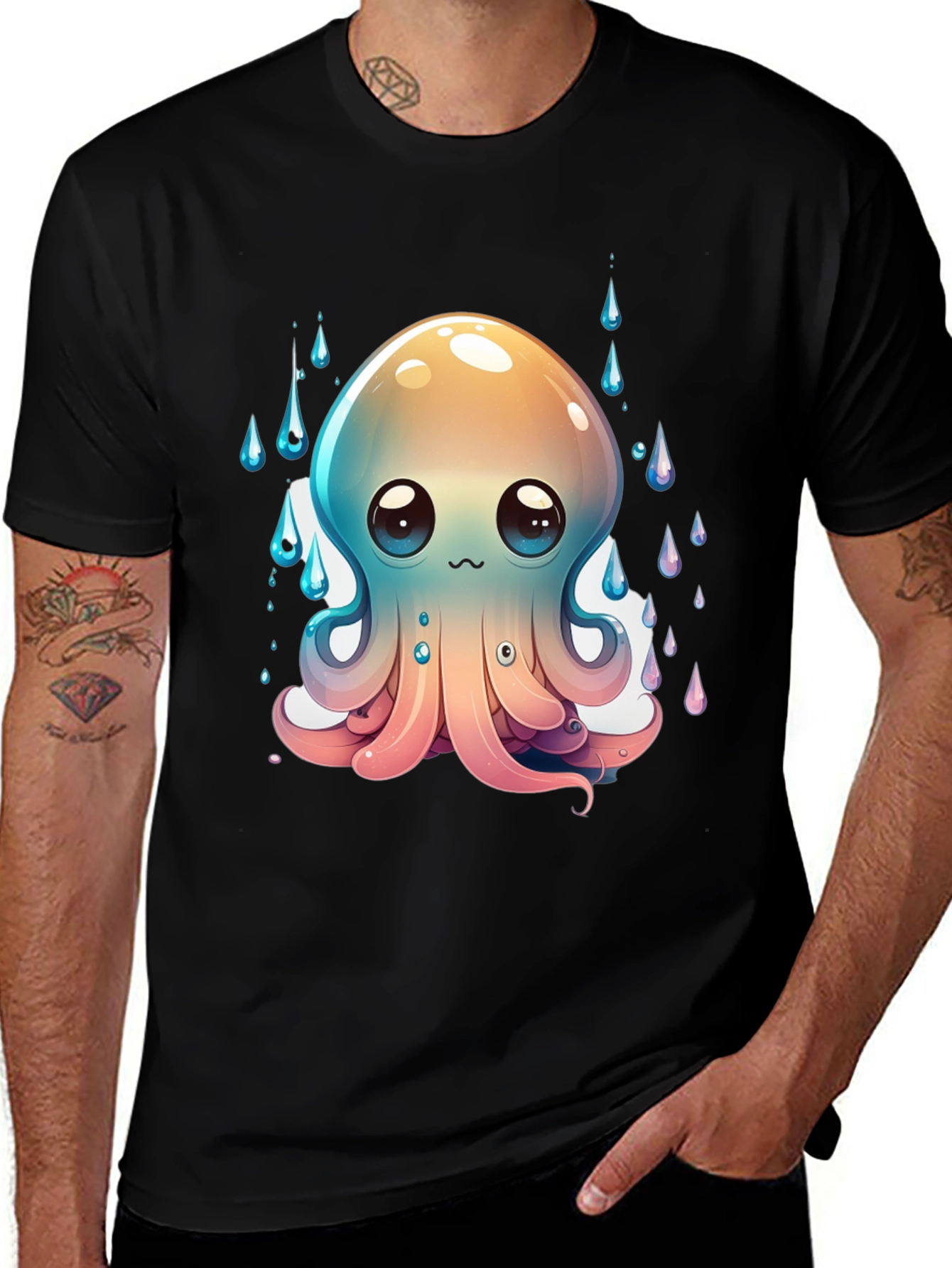 Variant 29 of Cute Octopus Graphic T-Shirt - Black