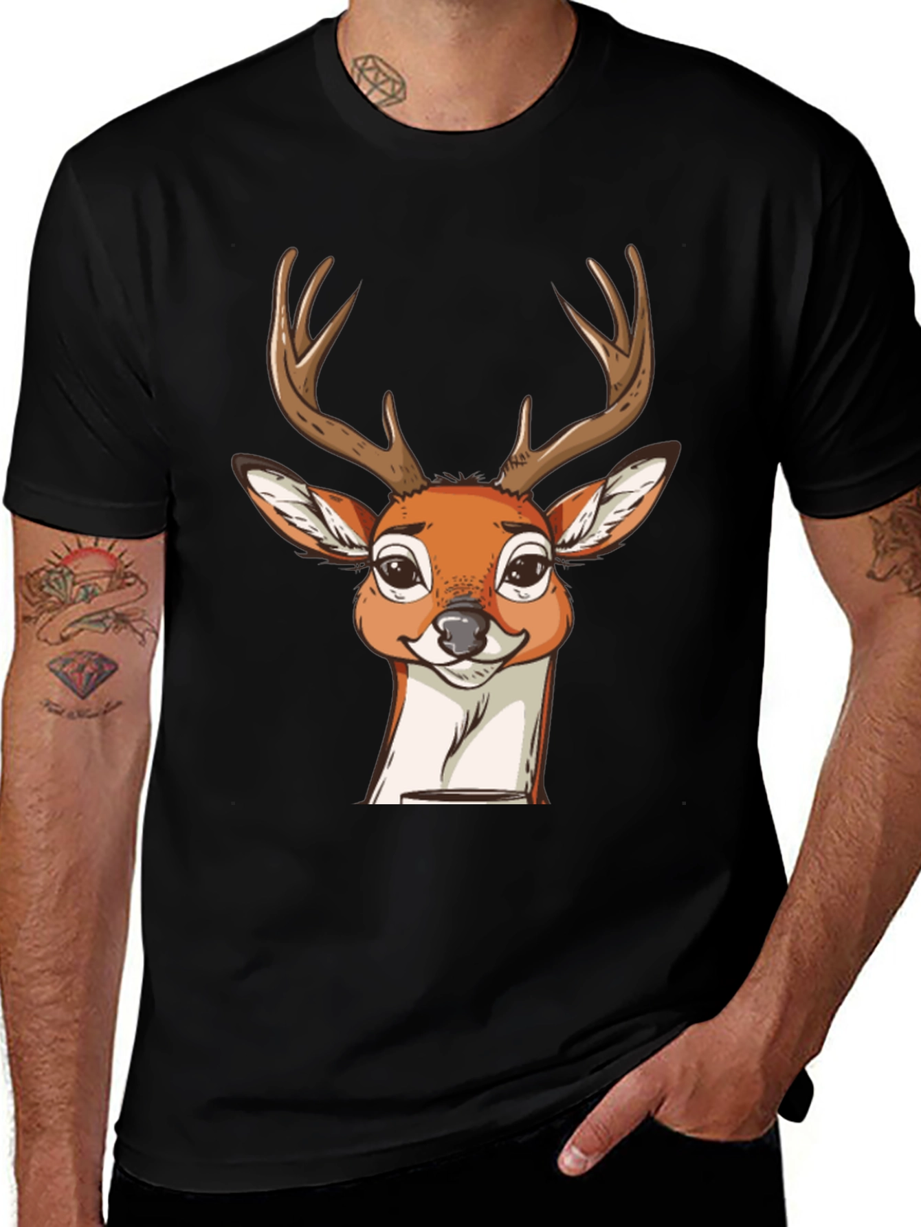 Black Deer Graphic T-Shirt - Men's Black Crew Neck Tee main image