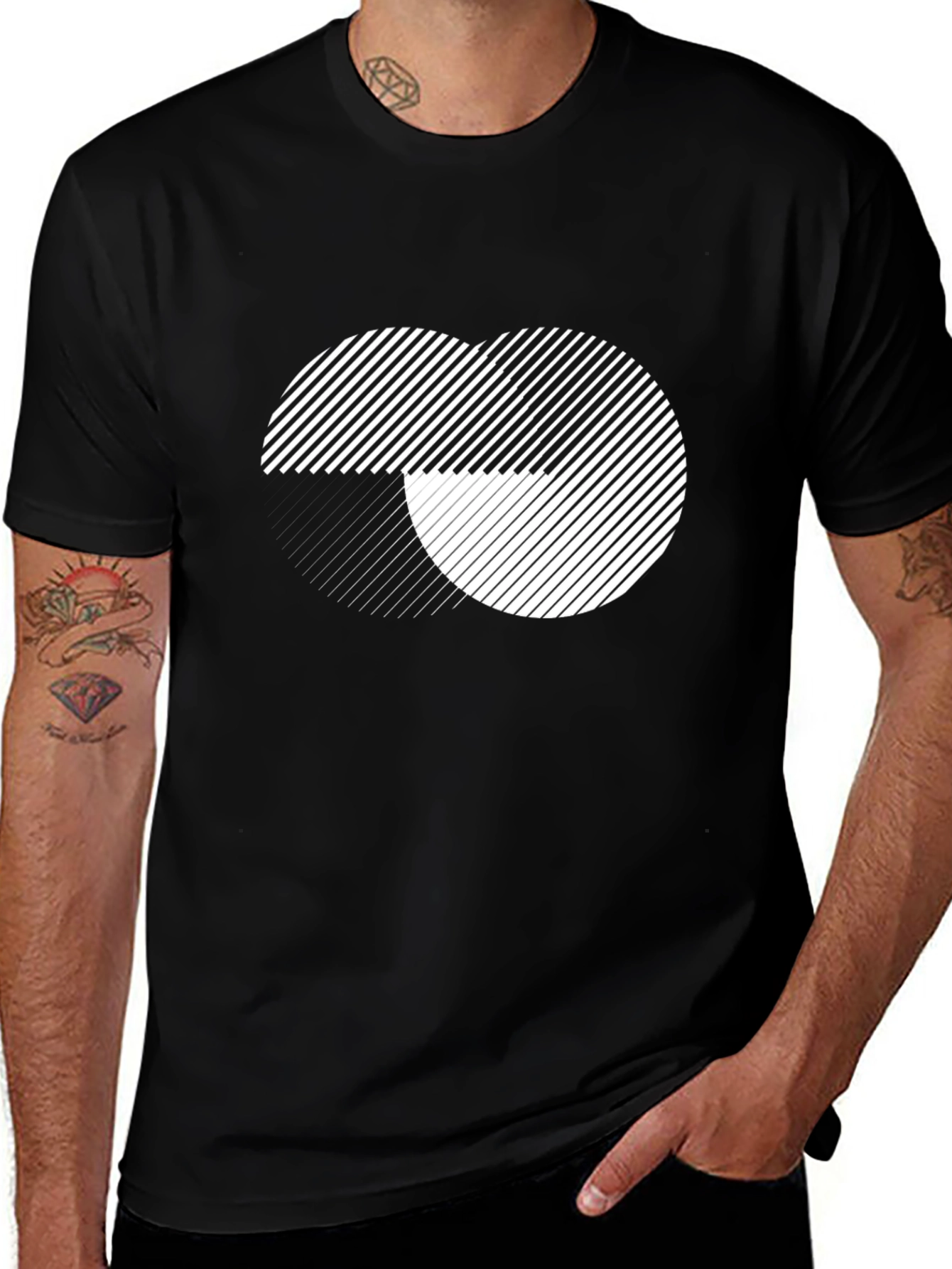 Variant 12 of Geometric Line Pattern Black T-Shirt